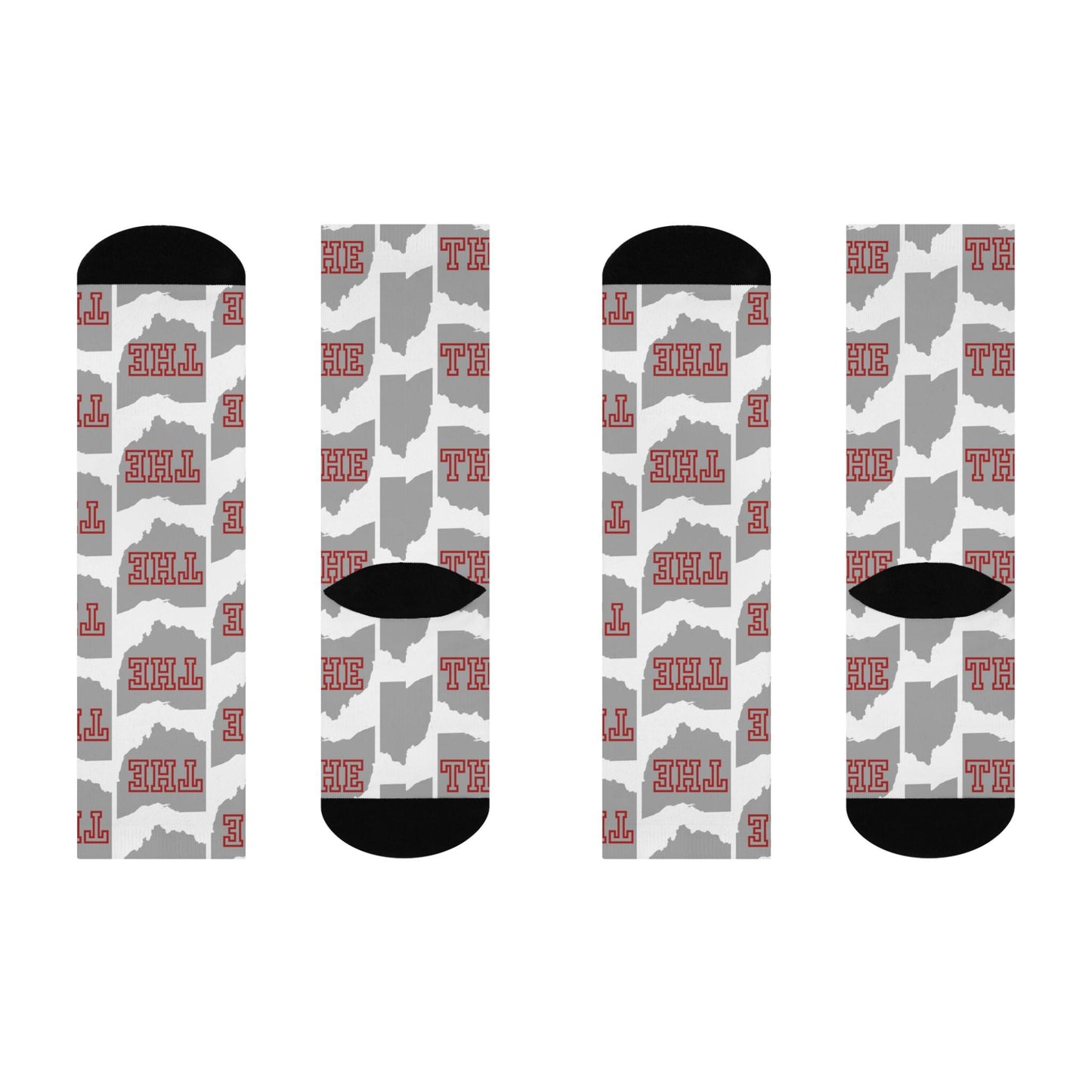 White THE Ohio State Inspired Socks - THE Ohio Map Pattern, Game Day Buckeye Cushioned Crew Socks