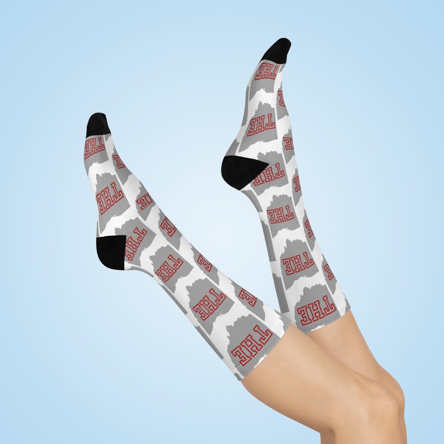 White THE Ohio State Inspired Socks - THE Ohio Map Pattern, Game Day Buckeye Cushioned Crew Socks