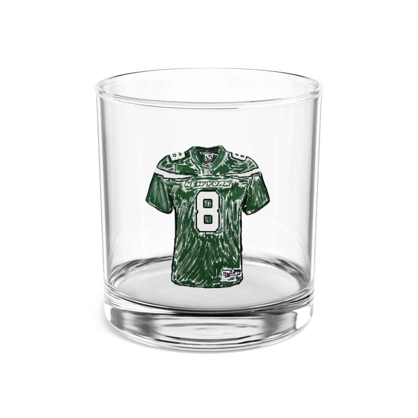 Hand-Drawn Jets-Inspired #8 Rodgers Jersey Rocks Glass - Unique Football Gift Rocks Glass, 10oz