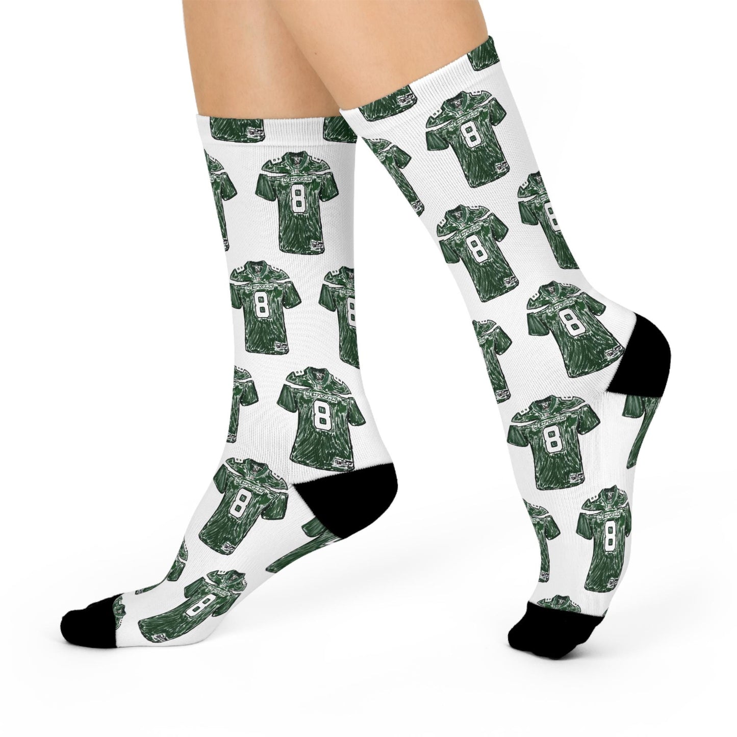 Hand-Drawn Jets-Inspired #8 Rodgers Jersey Crew Socks - Unique Football Gift Cushioned Crew Socks