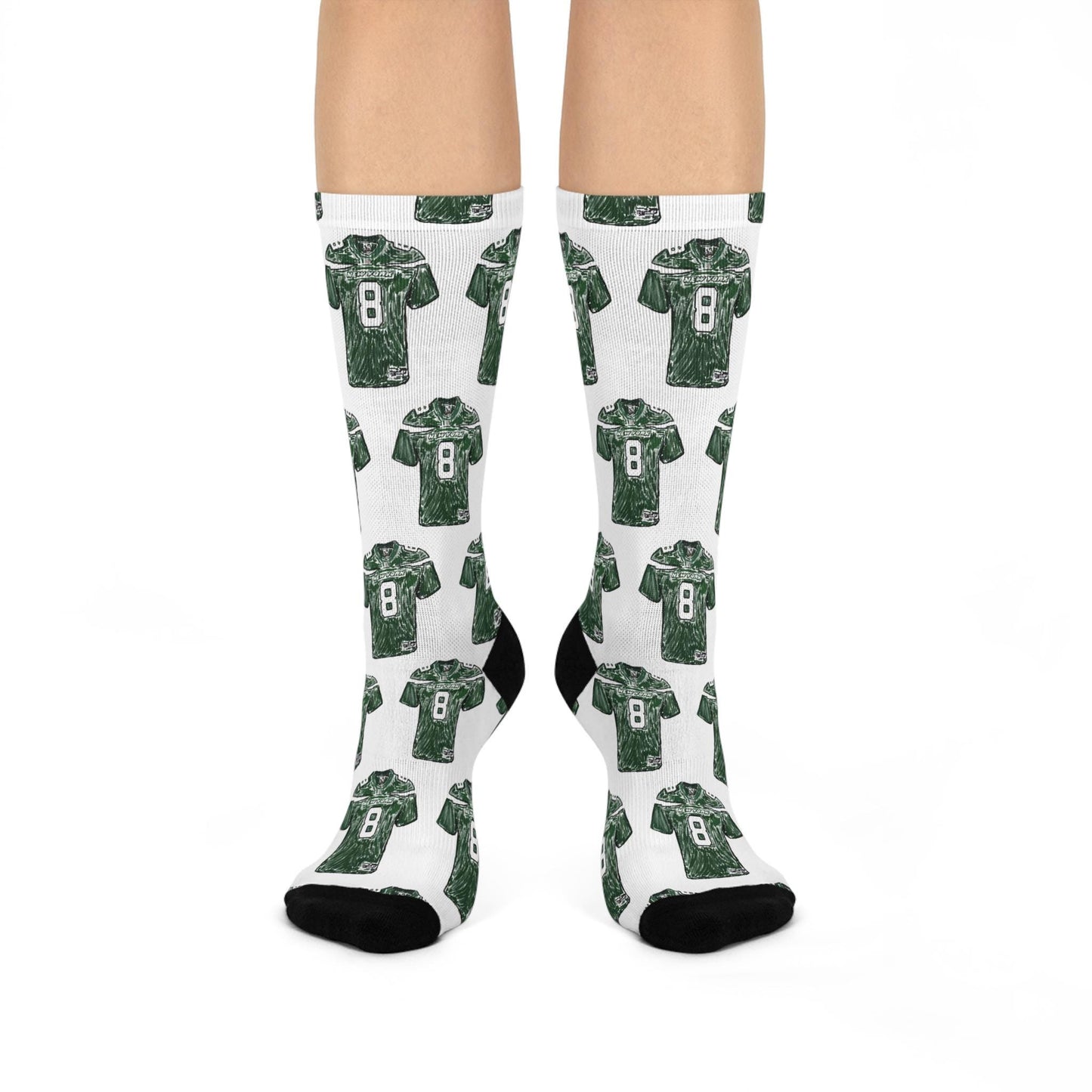 Hand-Drawn Jets-Inspired #8 Rodgers Jersey Crew Socks - Unique Football Gift Cushioned Crew Socks