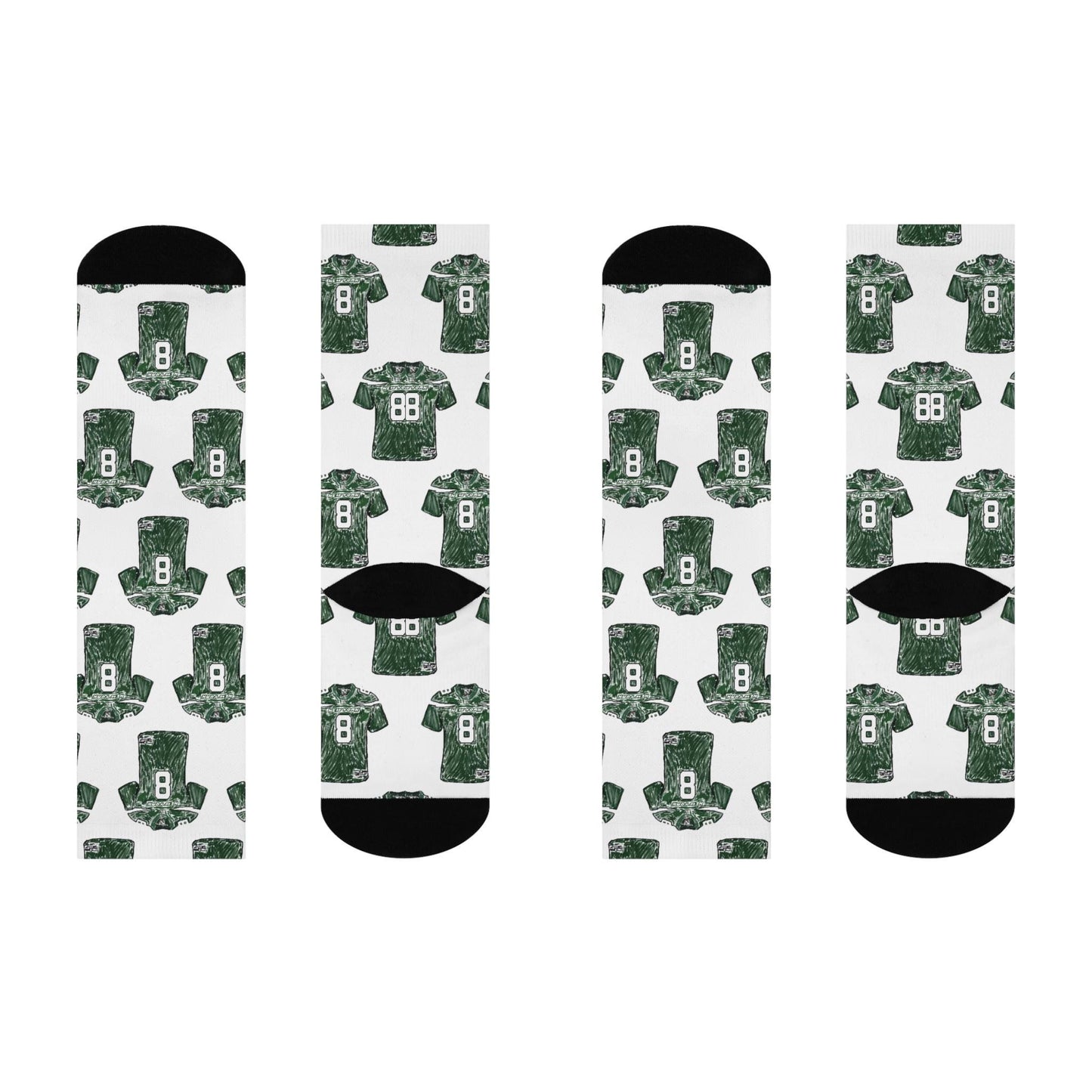 Hand-Drawn Jets-Inspired #8 Rodgers Jersey Crew Socks - Unique Football Gift Cushioned Crew Socks