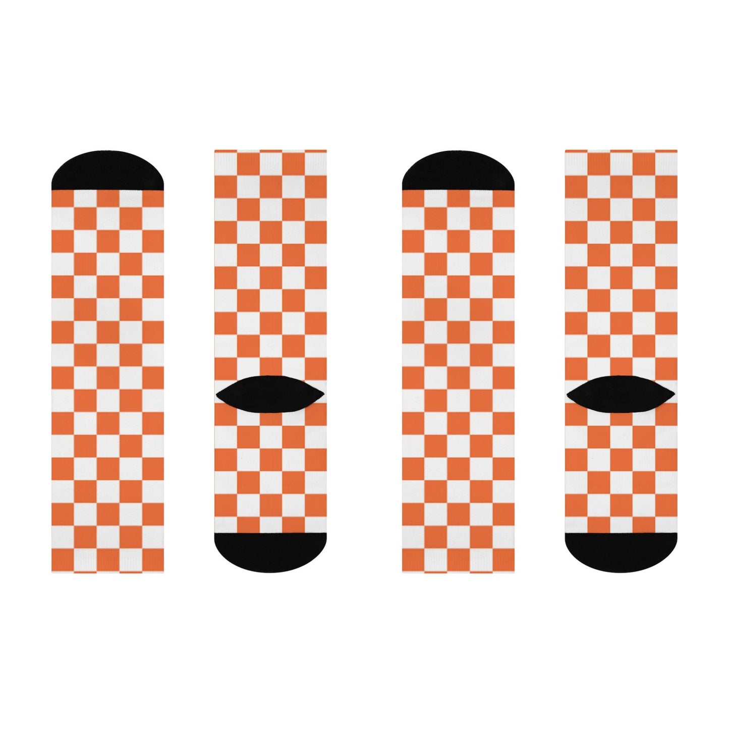 University of Tennessee Inspired Checkered Cushioned Crew Socks - Orange and White Block Pattern