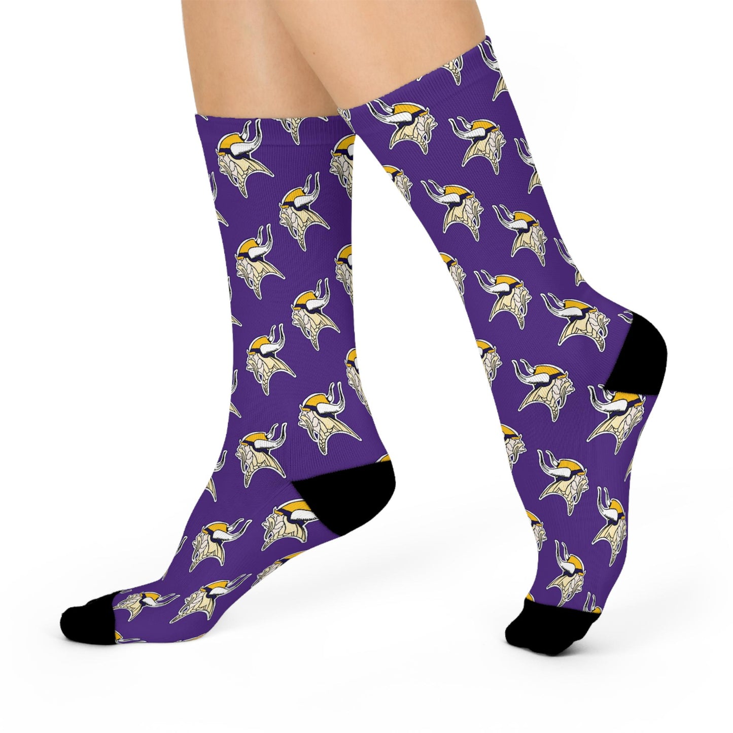 Hand-Drawn Minnesota Vikings-Inspired Socks - Bold Purple Viking Helmet Design Cushioned Crew Socks