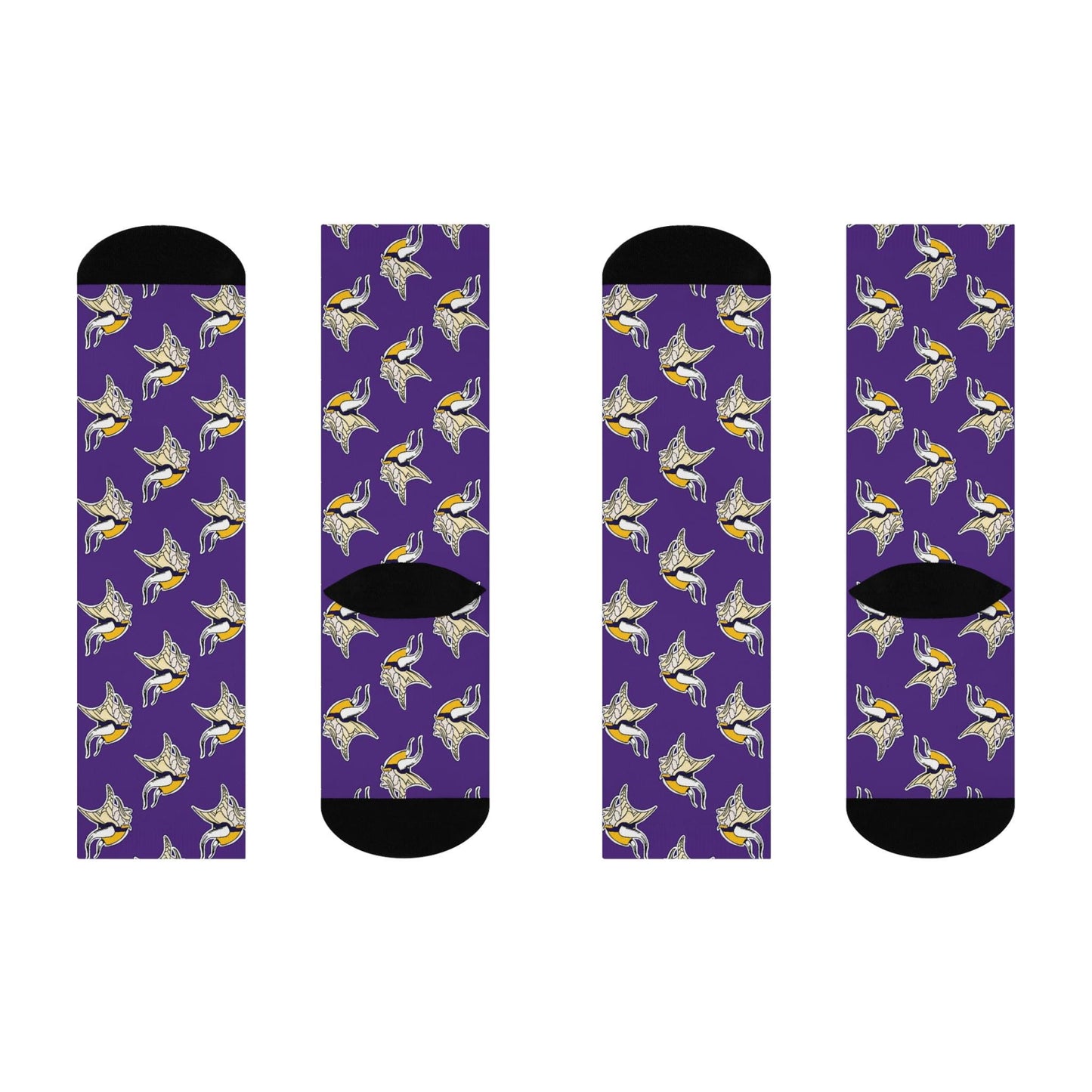 Hand-Drawn Minnesota Vikings-Inspired Socks - Bold Purple Viking Helmet Design Cushioned Crew Socks