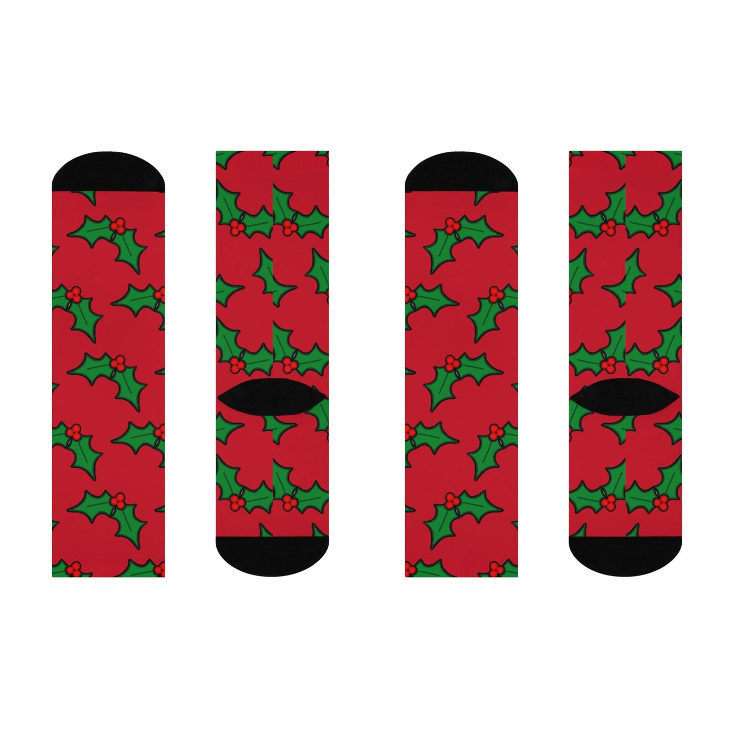 Hand-Drawn Mistletoe Christmas Socks - Festive Red and Green Holiday Socks for the Season Cushioned Crew Socks