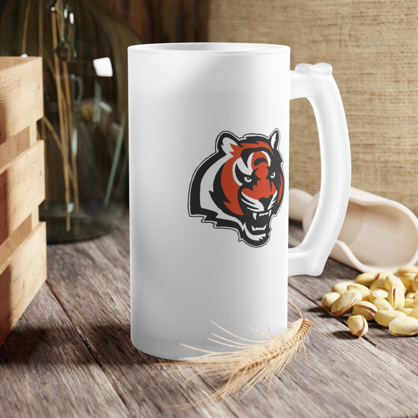 Cincinnati Bengals frosted mug hand-drawn tiger face NFL fan 16oz drinkware