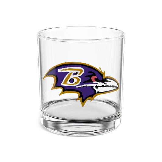 Hand-Drawn Baltimore Ravens Rocks Glass - 11oz Whiskey Glass, Unique NFL Fan Gift, Football Barware Rocks Glass, 10oz