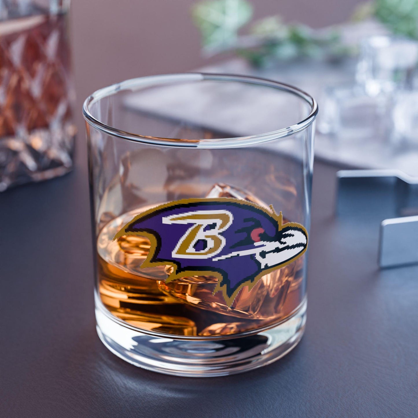 Hand-Drawn Baltimore Ravens Rocks Glass - 11oz Whiskey Glass, Unique NFL Fan Gift, Football Barware Rocks Glass, 10oz