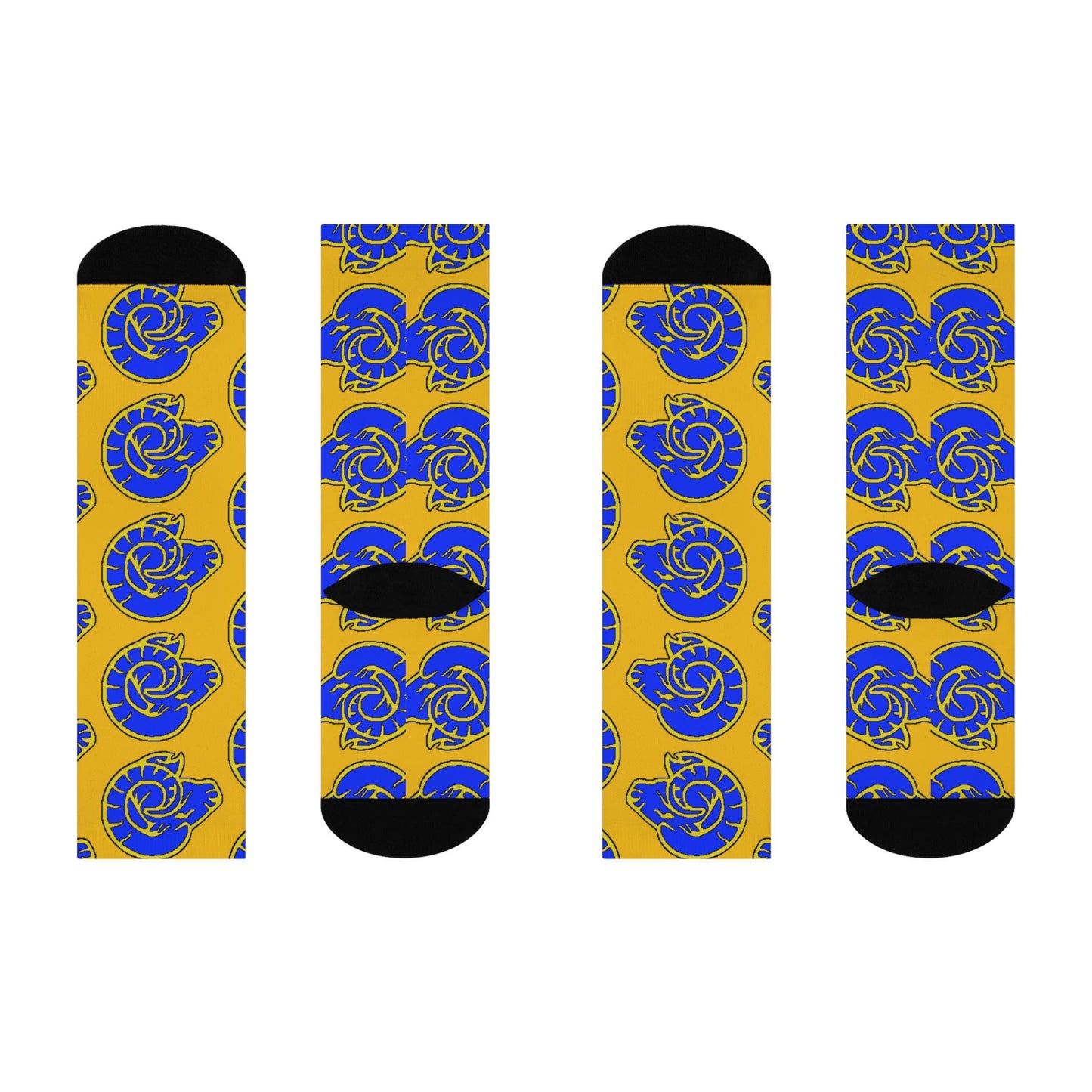 Hand-Drawn LA Rams Logo Cushioned Crew Socks - Gold and Blue Football Fan Gift Socks