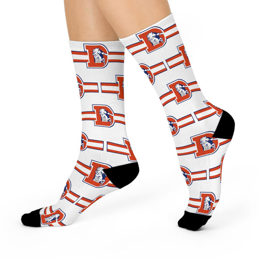 Hand-Drawn Retro Broncos-Inspired Crew Socks - Nostalgic Football Art Cushioned Crew Socks