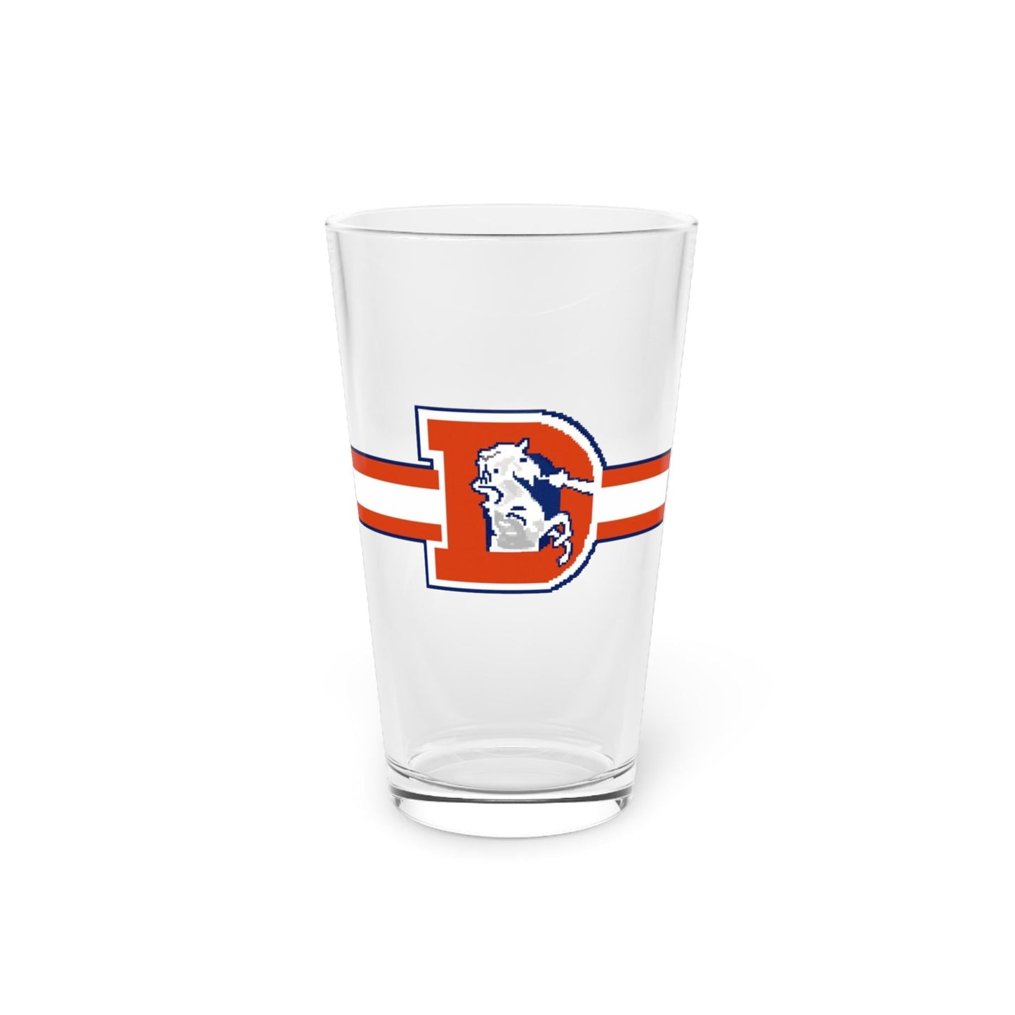 Denver Broncos hand-drawn pint glass NFL bronco horse logo 16oz fan
