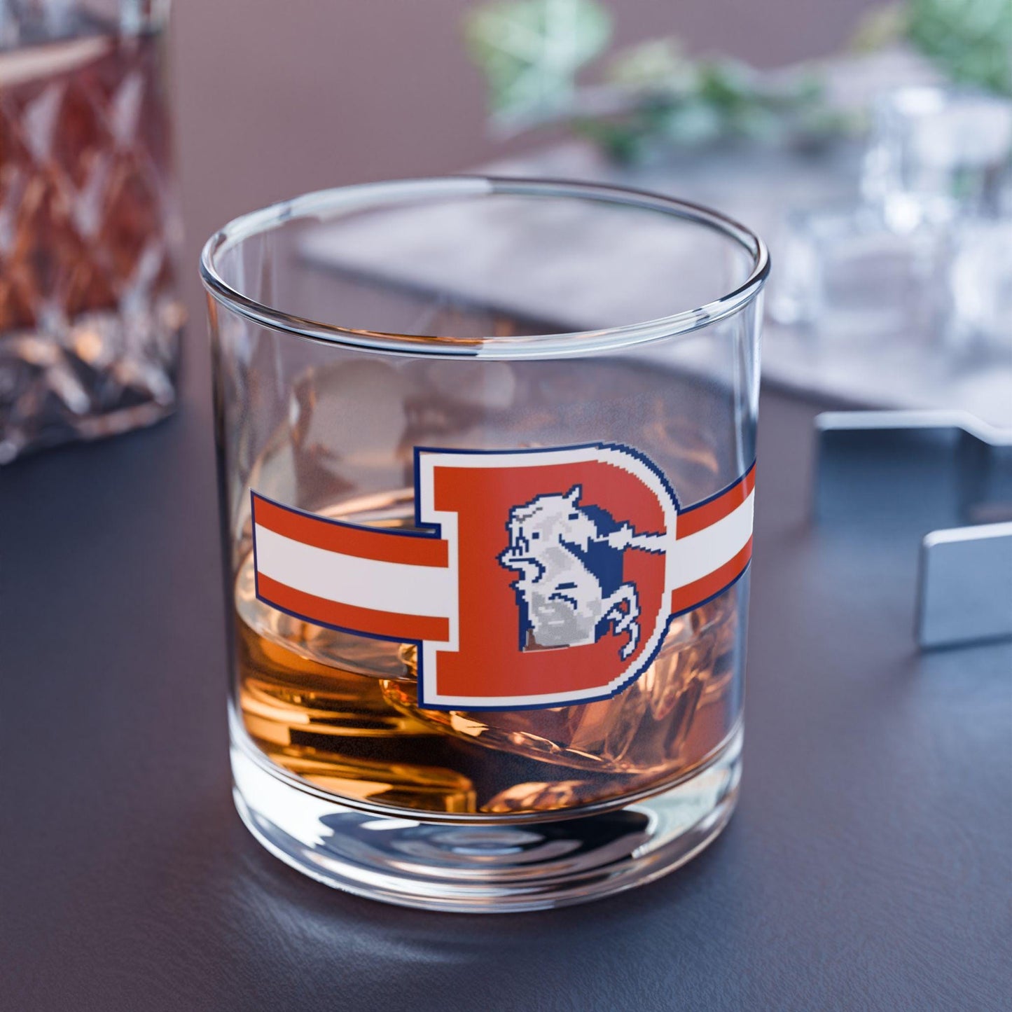 Hand-Drawn Retro Broncos-Inspired Rocks Glass - Nostalgic Football Art Rocks Glass, 10oz