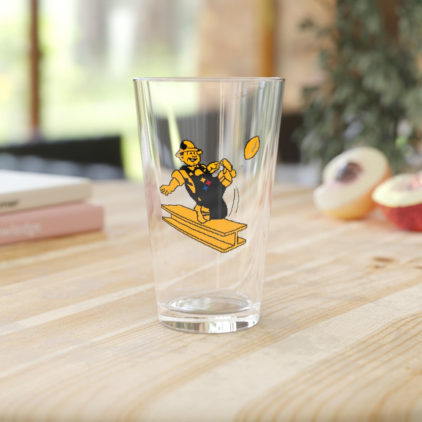 Vintage Steelers Pint Glass  Hand-Drawn Retro Football Design Pint Glass, 16oz