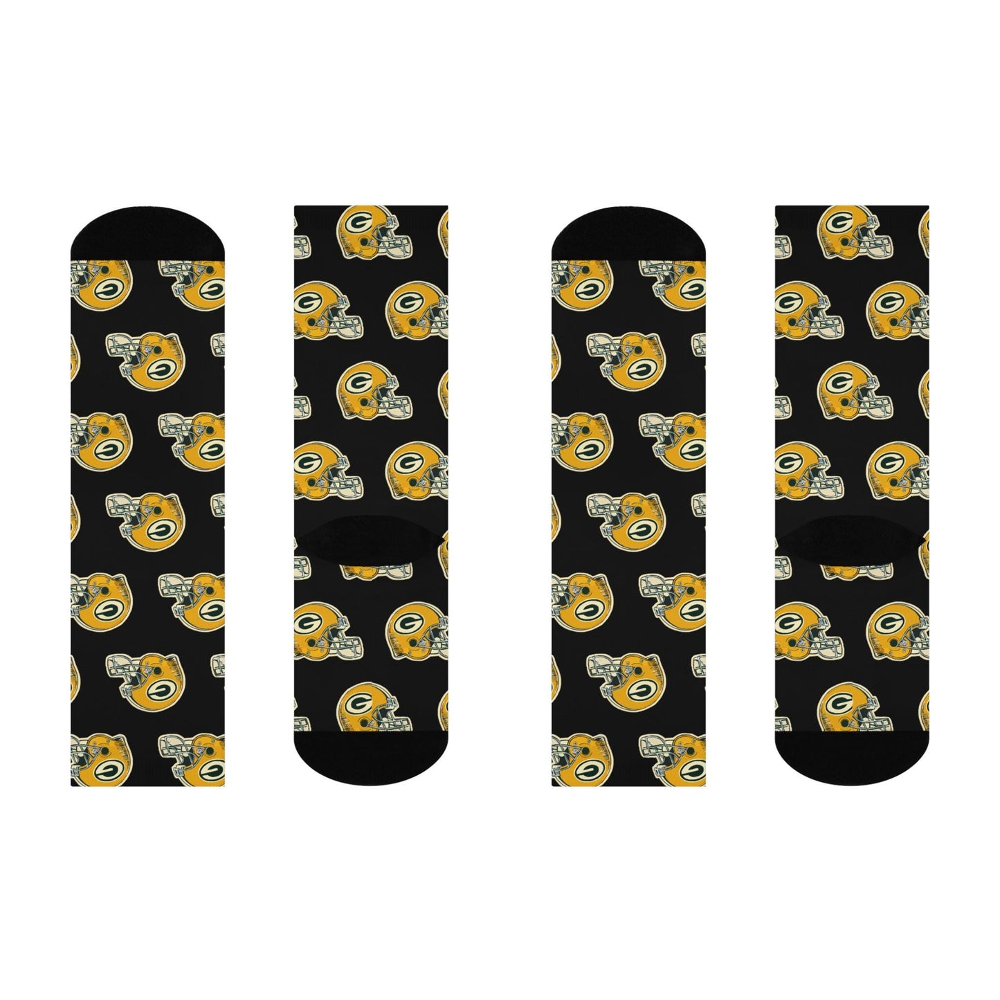 Black Hand-Drawn Green Bay Packers Helmet Socks - Unique Football Fan Gift for Game Day - Cushioned Crew Socks