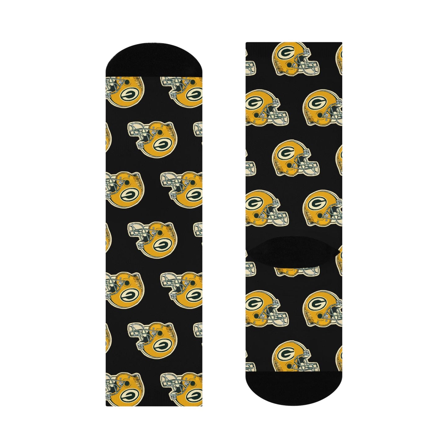 Black Hand-Drawn Green Bay Packers Helmet Socks - Unique Football Fan Gift for Game Day - Cushioned Crew Socks