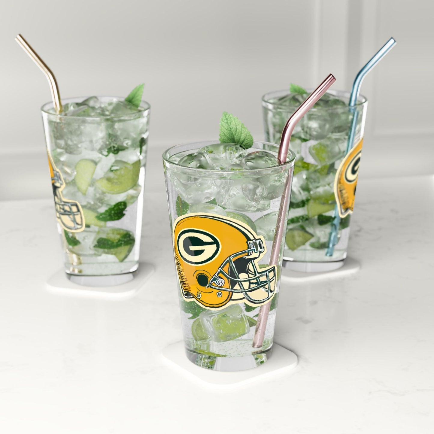 Hand-Drawn Green Bay Packers Helmet Pint Glass - Unique Fan Gift Pint Glass, 16oz