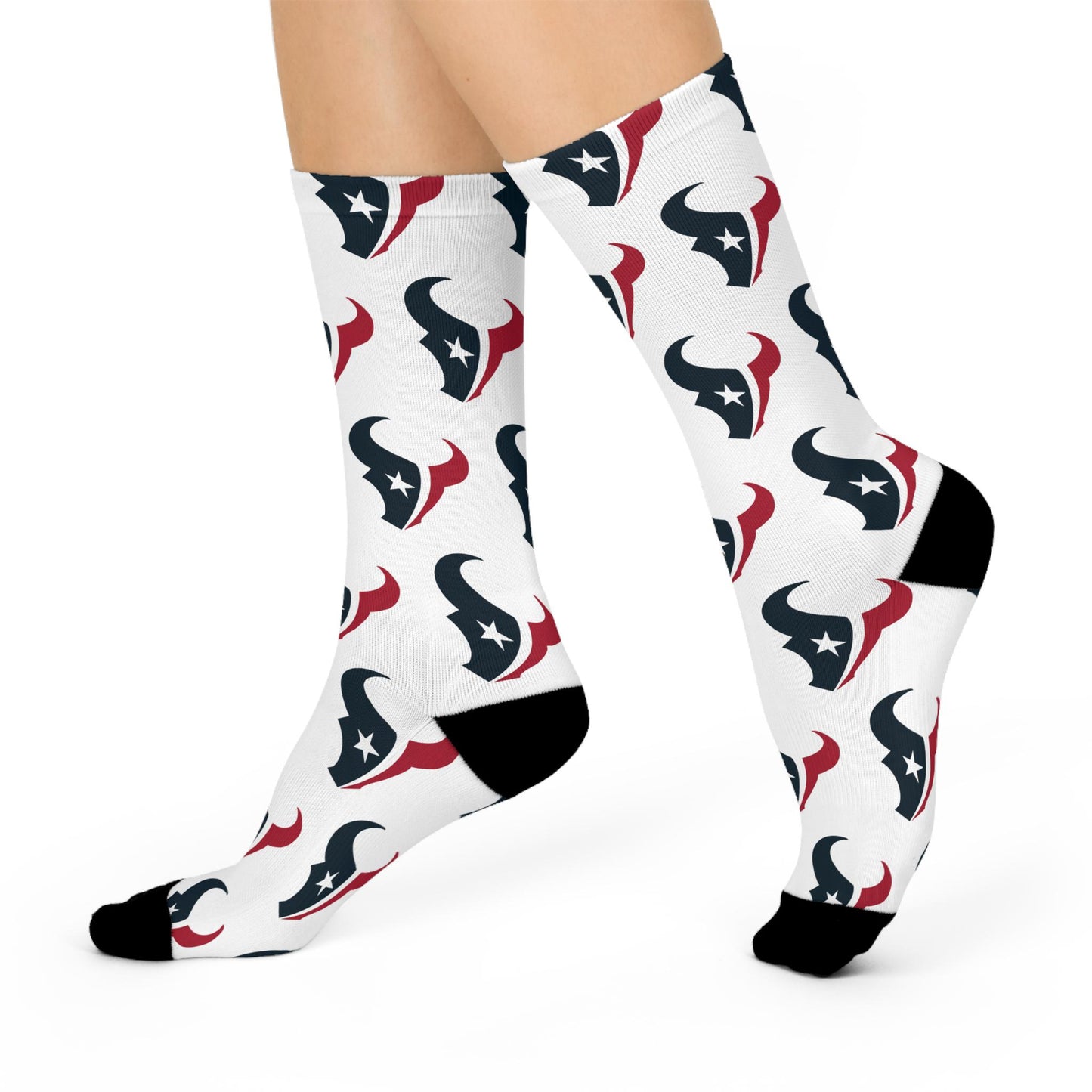 Hand-Drawn Houston Texans Logo Socks - White Star with Gray Texas Design Cushioned Crew Socks