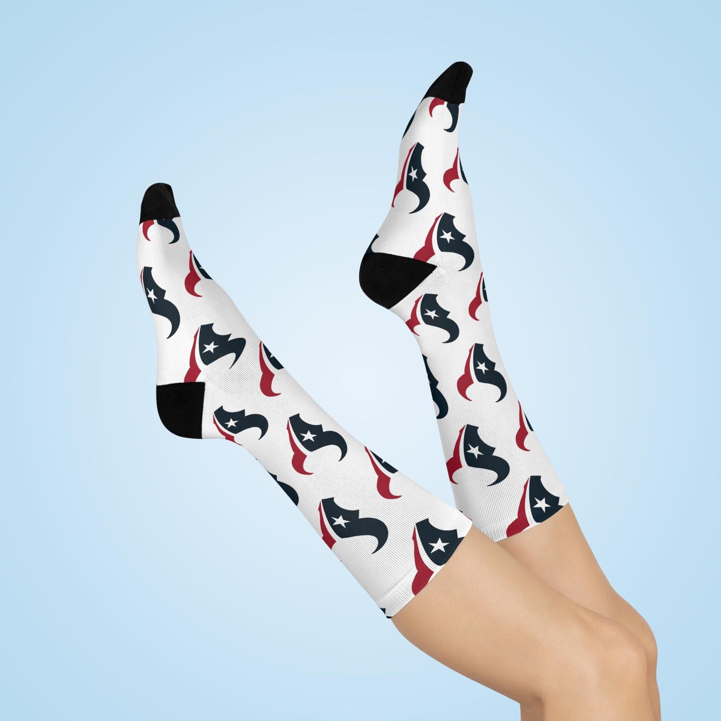 Hand-Drawn Houston Texans Logo Socks - White Star with Gray Texas Design Cushioned Crew Socks