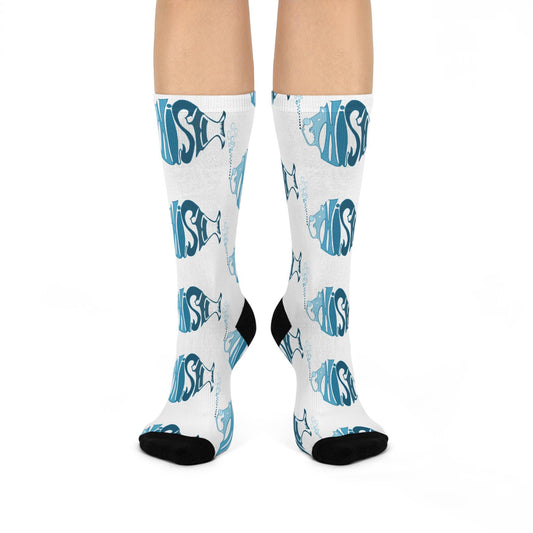 Phish Logo-Inspired Socks - Hand-Drawn Phish Design in Blues for Jam Band Fans - Cushioned Crew Socks