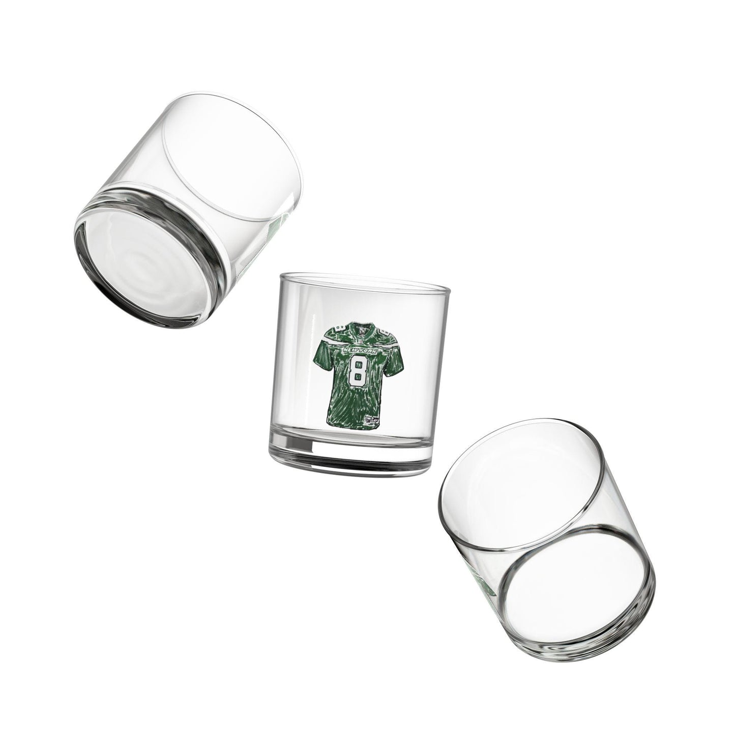 Hand-Drawn Jets-Inspired #8 Rodgers Jersey Rocks Glass - Unique Football Gift Rocks Glass, 10oz