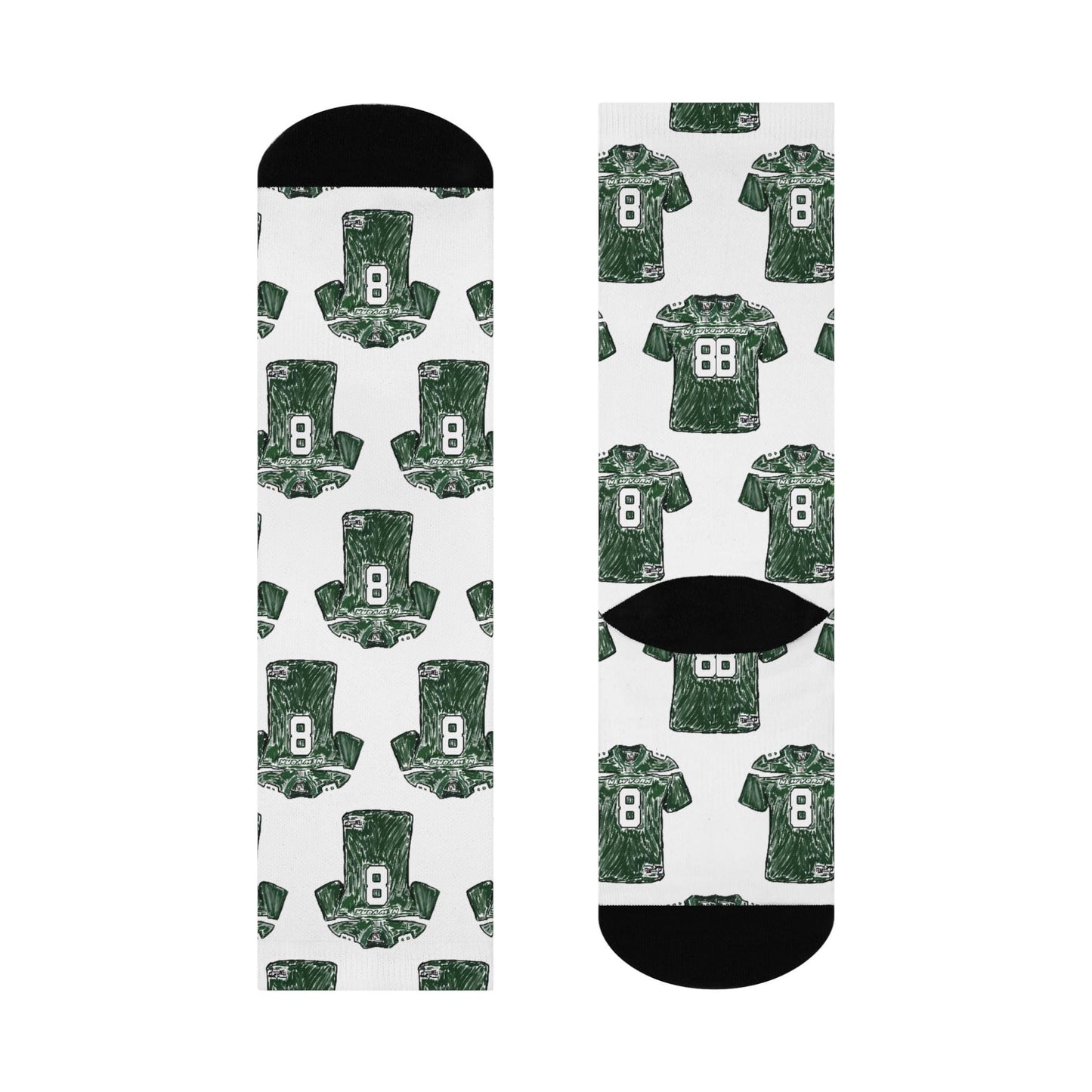 Hand-Drawn Jets-Inspired #8 Rodgers Jersey Crew Socks - Unique Football Gift Cushioned Crew Socks