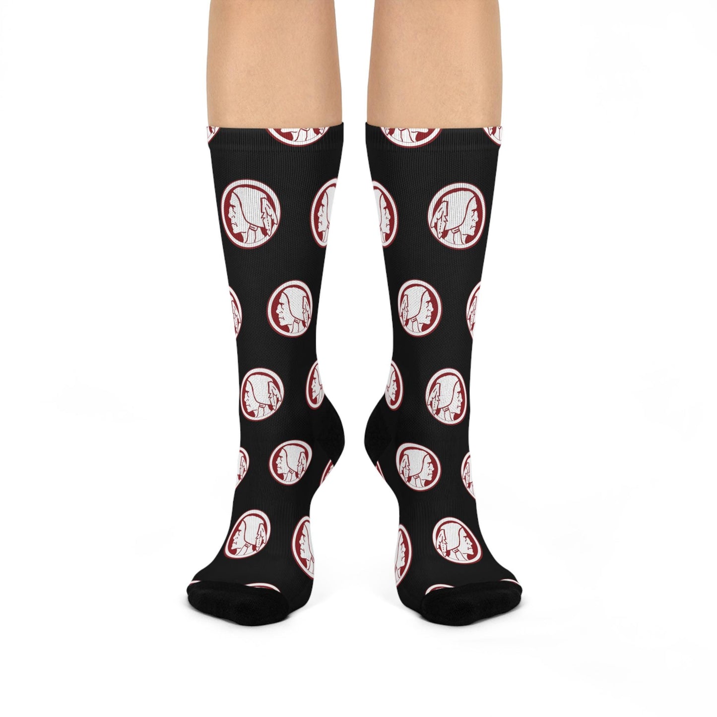 Hand-Drawn Retro Washington Football Crew Socks - Vintage-Inspired Black Socks for Fans