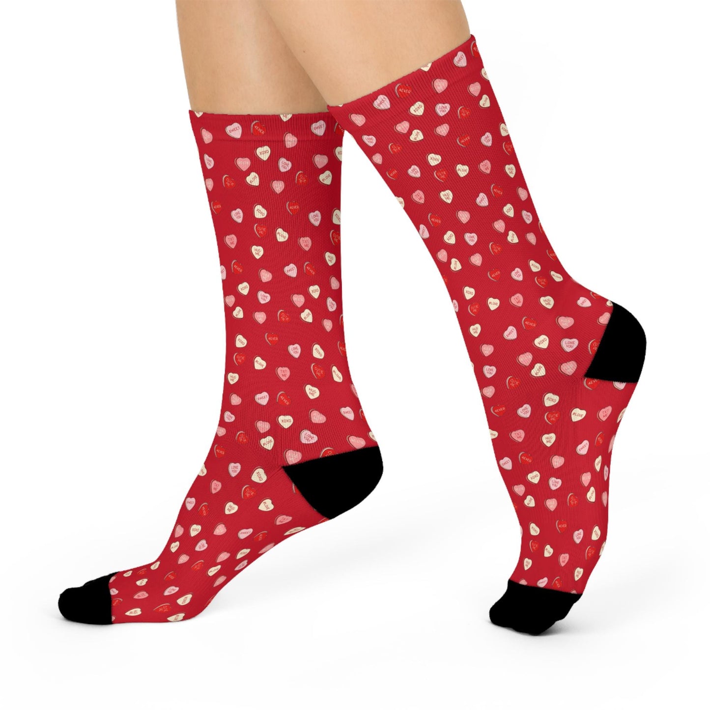 Hand-Drawn Sweetheart Valentines Day Socks - Red Crew Socks with Heart Pattern