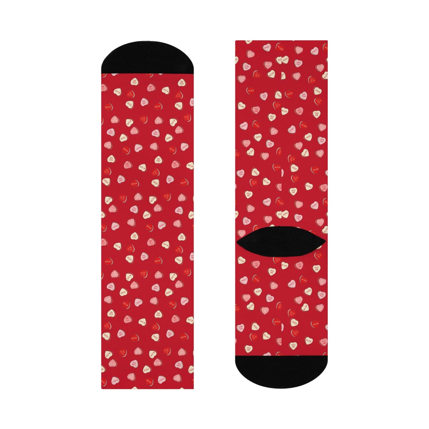 Hand-Drawn Sweetheart Valentines Day Socks - Red Crew Socks with Heart Pattern