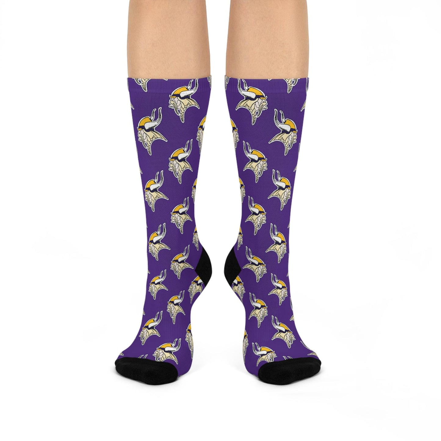 Hand-Drawn Minnesota Vikings-Inspired Socks - Bold Purple Viking Helmet Design Cushioned Crew Socks