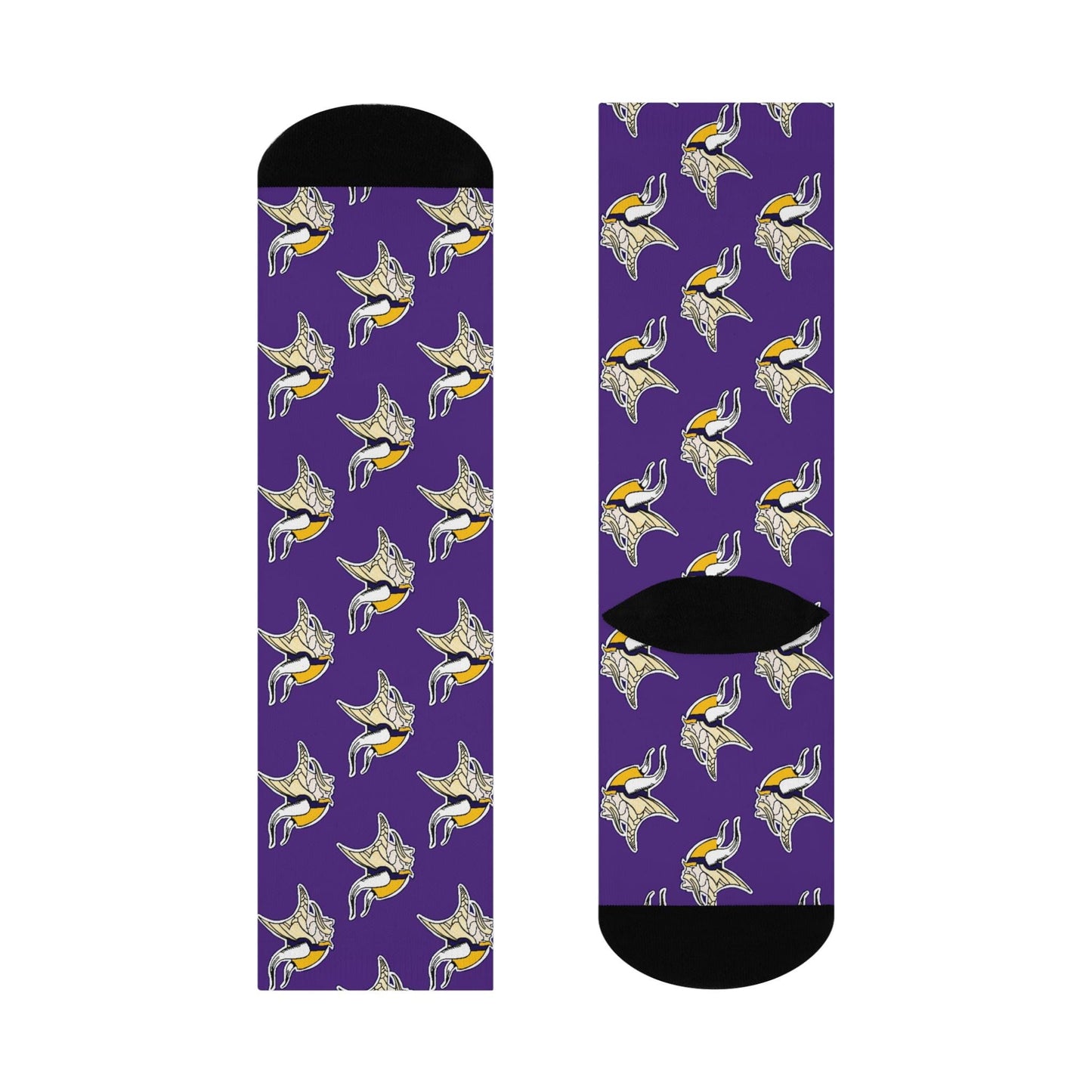 Hand-Drawn Minnesota Vikings-Inspired Socks - Bold Purple Viking Helmet Design Cushioned Crew Socks