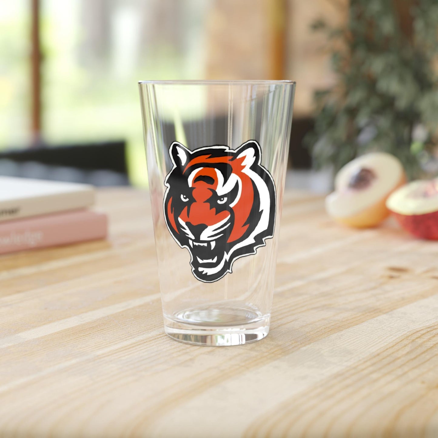 Hand-Drawn Cincinnati Bengals Pint Glass - Bold Tiger Logo Glassware, 16oz