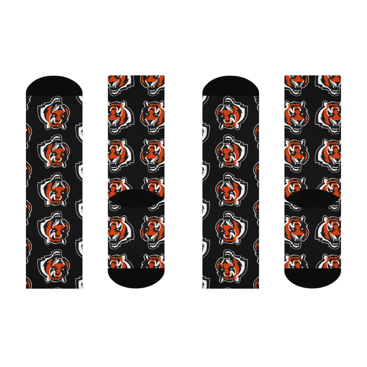 Hand-Drawn Cincinnati Bengals Crew Socks - Bold Tiger Logo Black Socks Cushioned Crew Socks