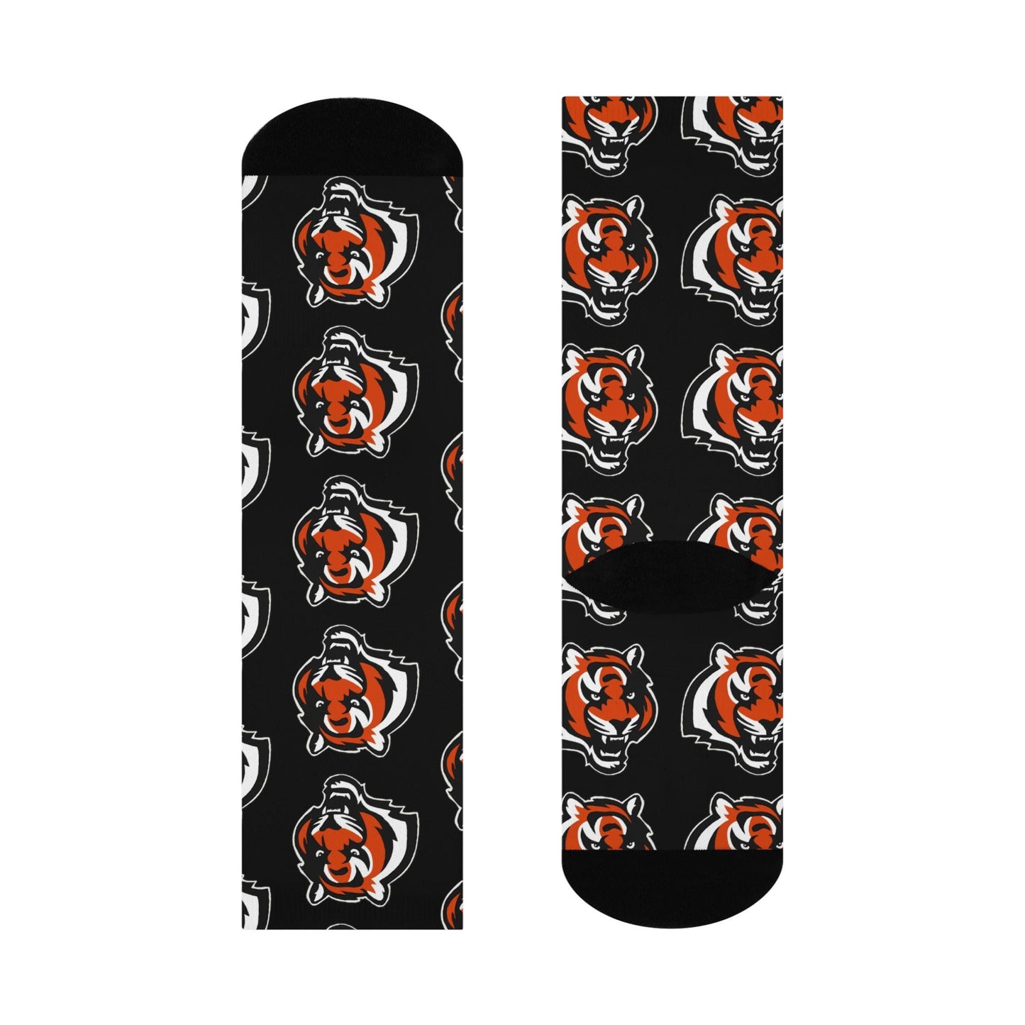 Hand-Drawn Cincinnati Bengals Crew Socks - Bold Tiger Logo Black Socks Cushioned Crew Socks