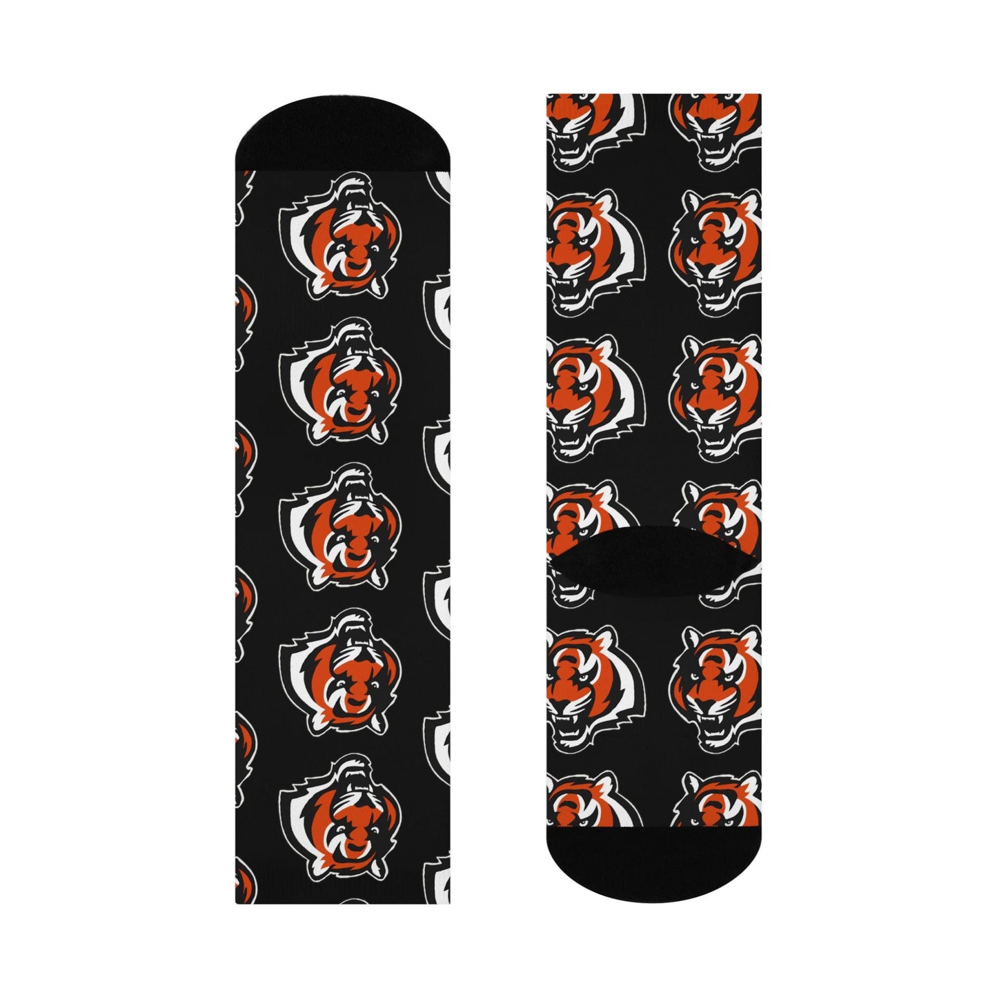 Hand-Drawn Cincinnati Bengals Crew Socks - Bold Tiger Logo Black Socks Cushioned Crew Socks