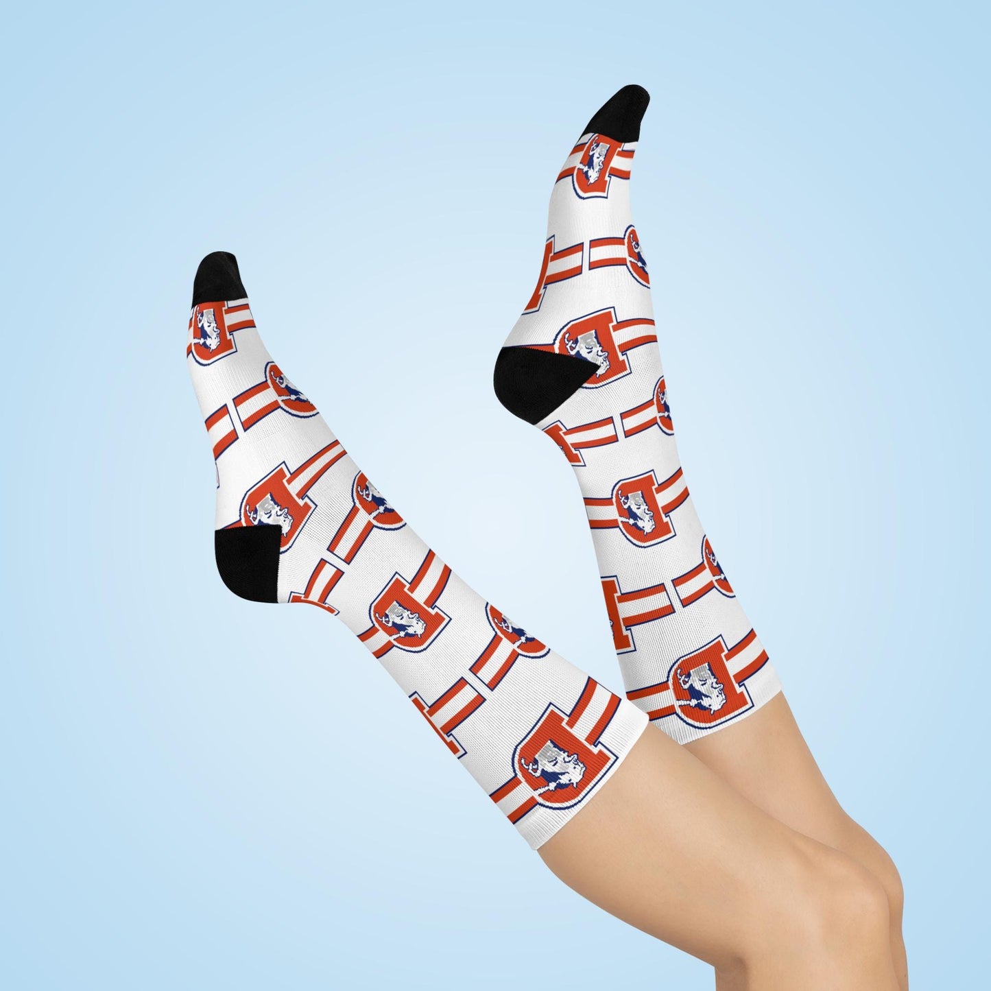 Hand-Drawn Retro Broncos-Inspired Crew Socks - Nostalgic Football Art Cushioned Crew Socks