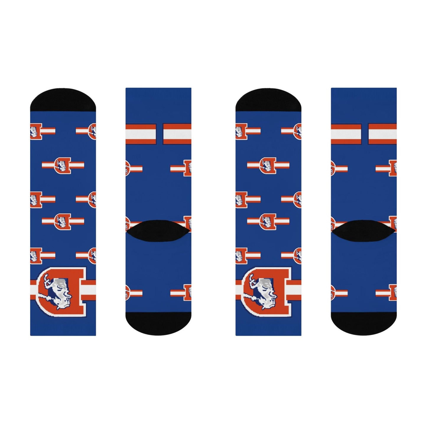 Hand-Drawn Retro Broncos-Inspired Blue Crew Socks - Unique Football Art