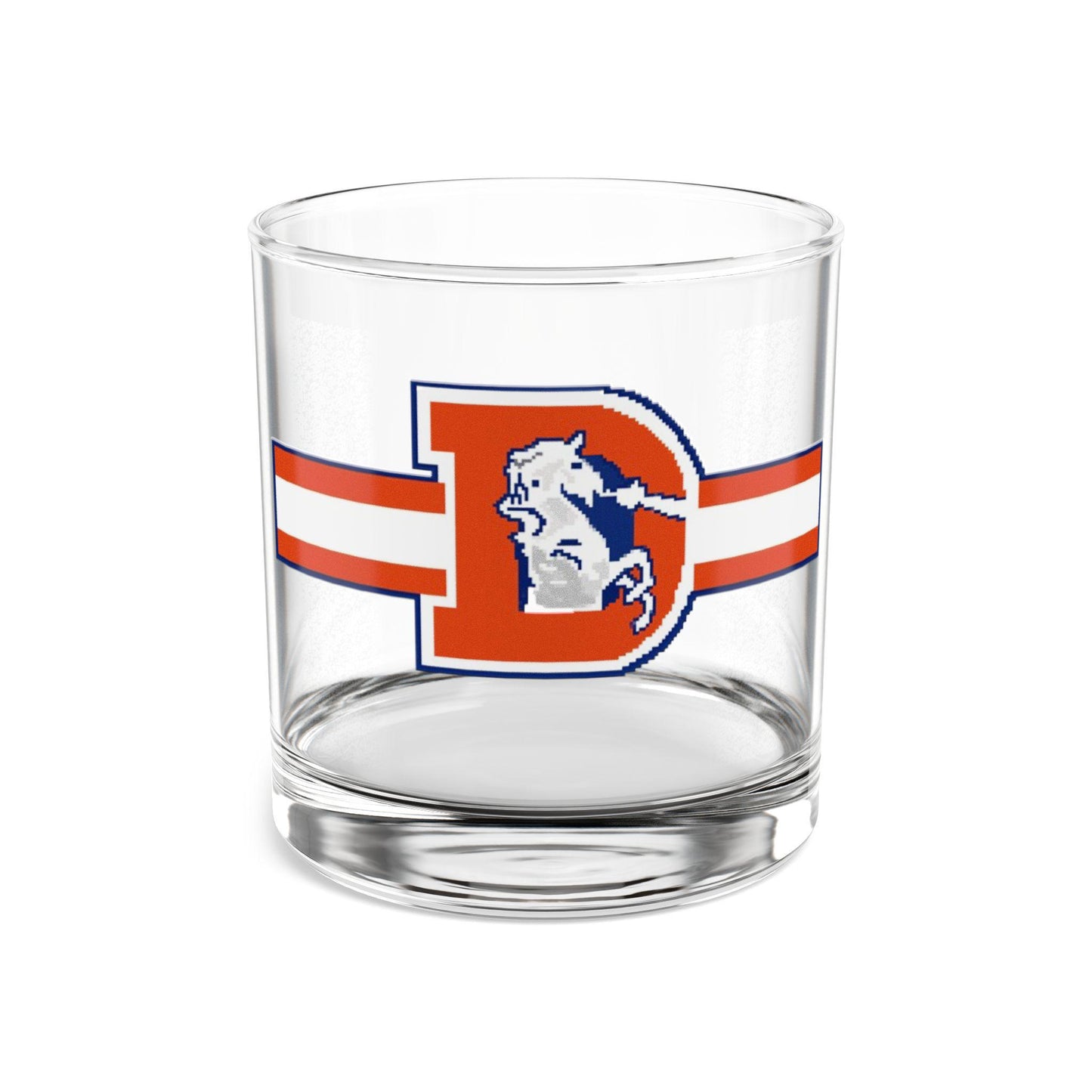 Hand-Drawn Retro Broncos-Inspired Rocks Glass - Nostalgic Football Art Rocks Glass, 10oz