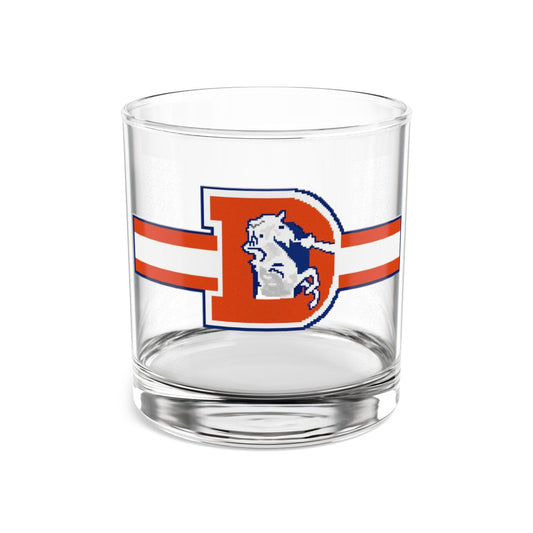 Hand-Drawn Retro Broncos-Inspired Rocks Glass - Nostalgic Football Art Rocks Glass, 10oz