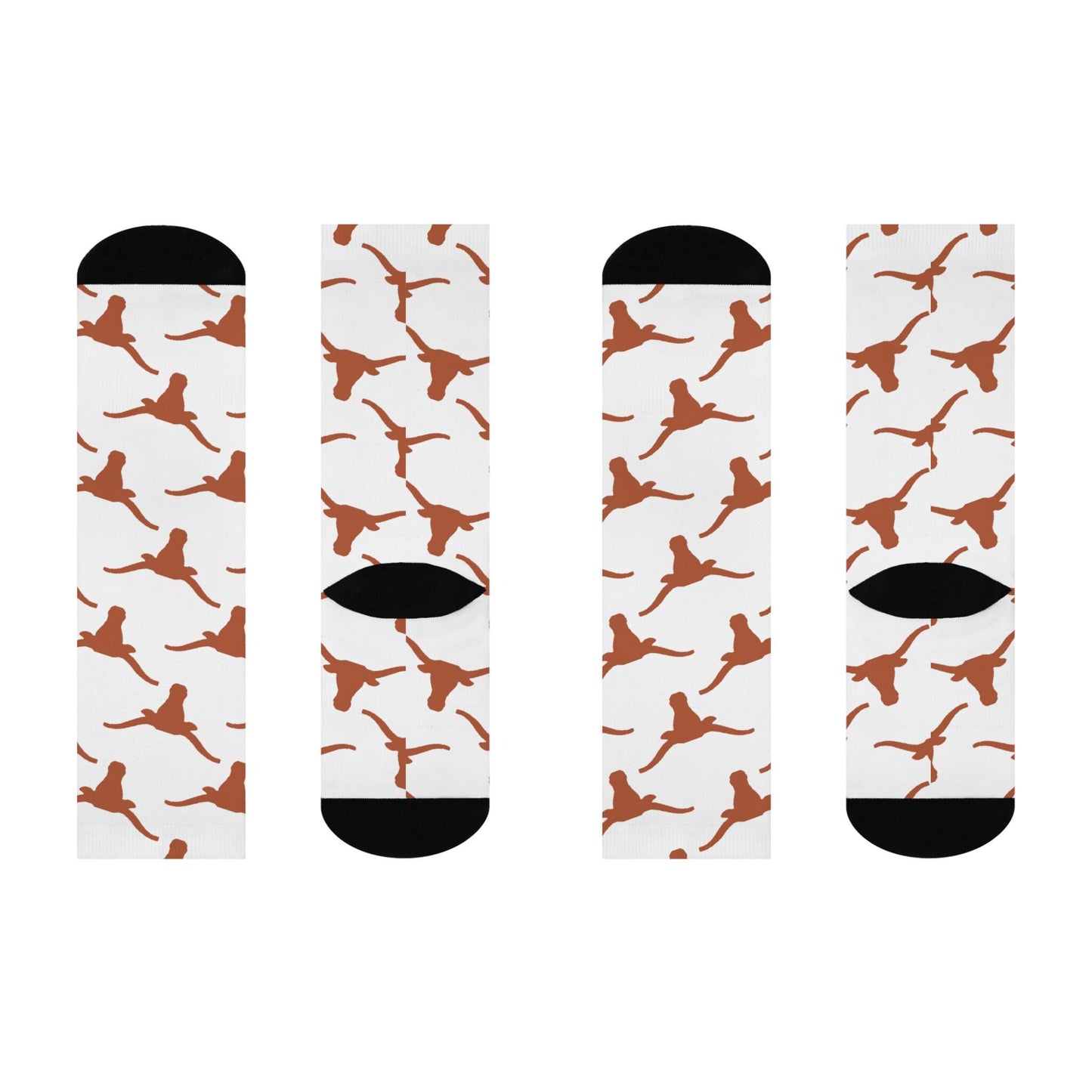 Hand-Drawn Longhorn Pattern Socks - Texas-Inspired Athletic Cushioned Crew Socks