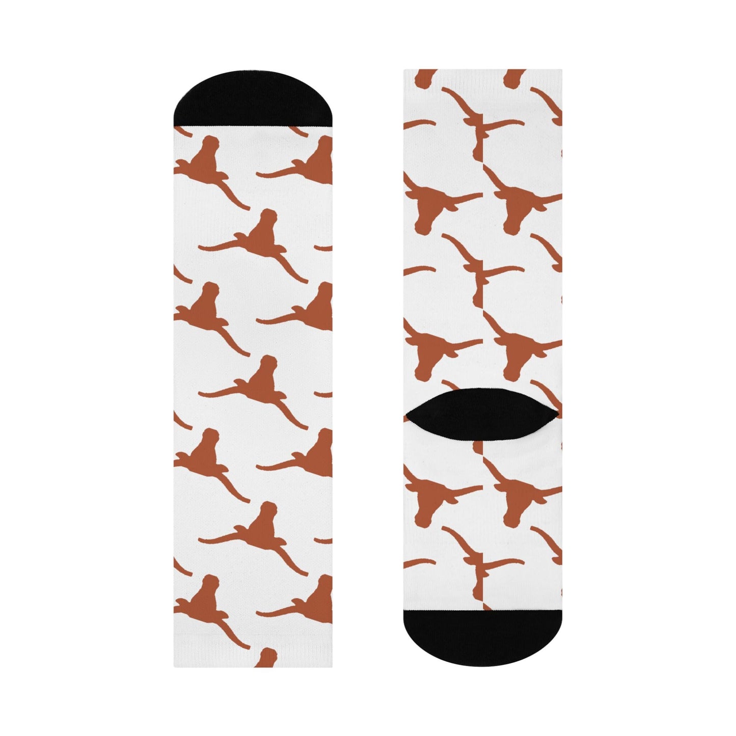 Hand-Drawn Longhorn Pattern Socks - Texas-Inspired Athletic Cushioned Crew Socks