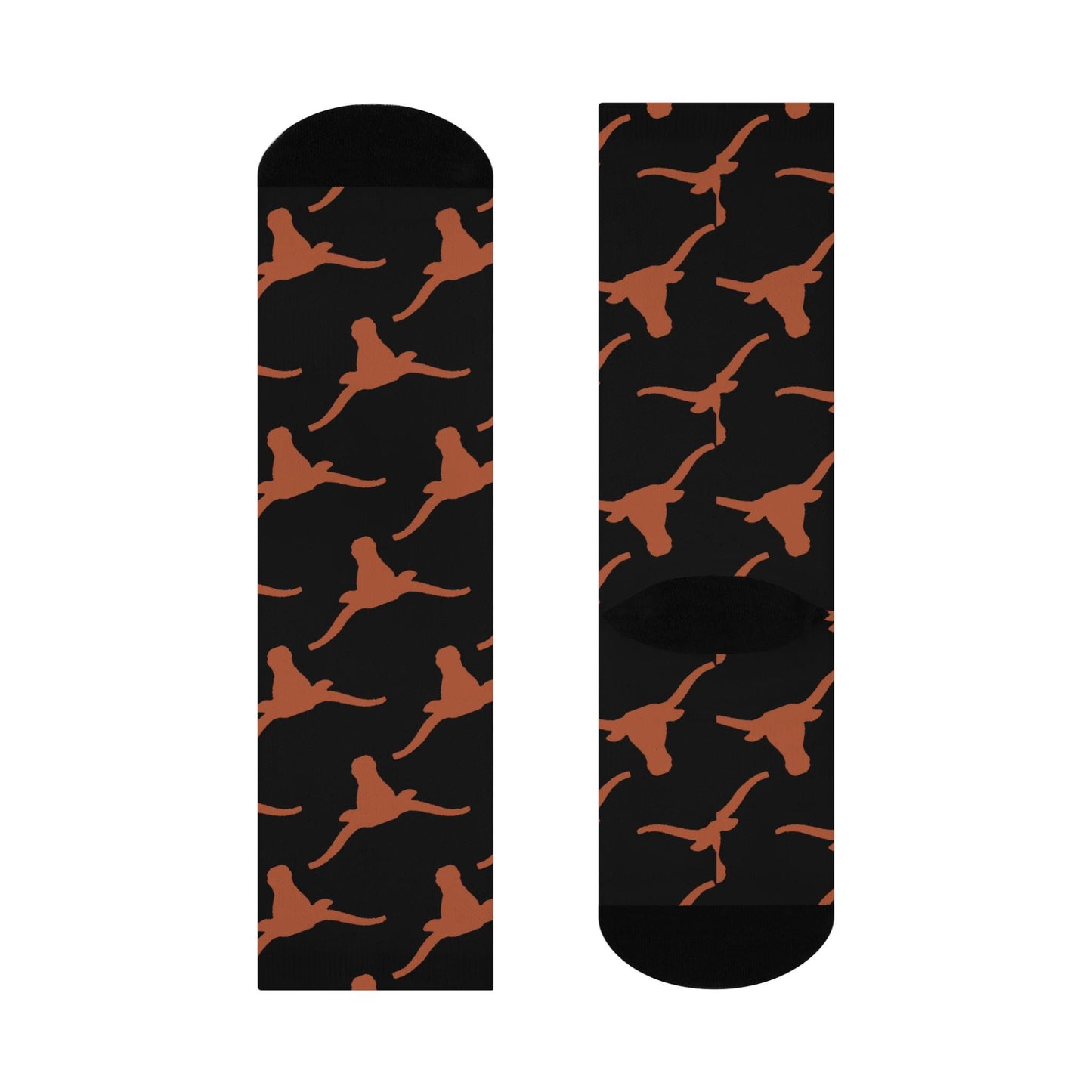 Hand-Drawn Longhorn Pattern Socks - Texas-Inspired Black Cushioned Crew Socks