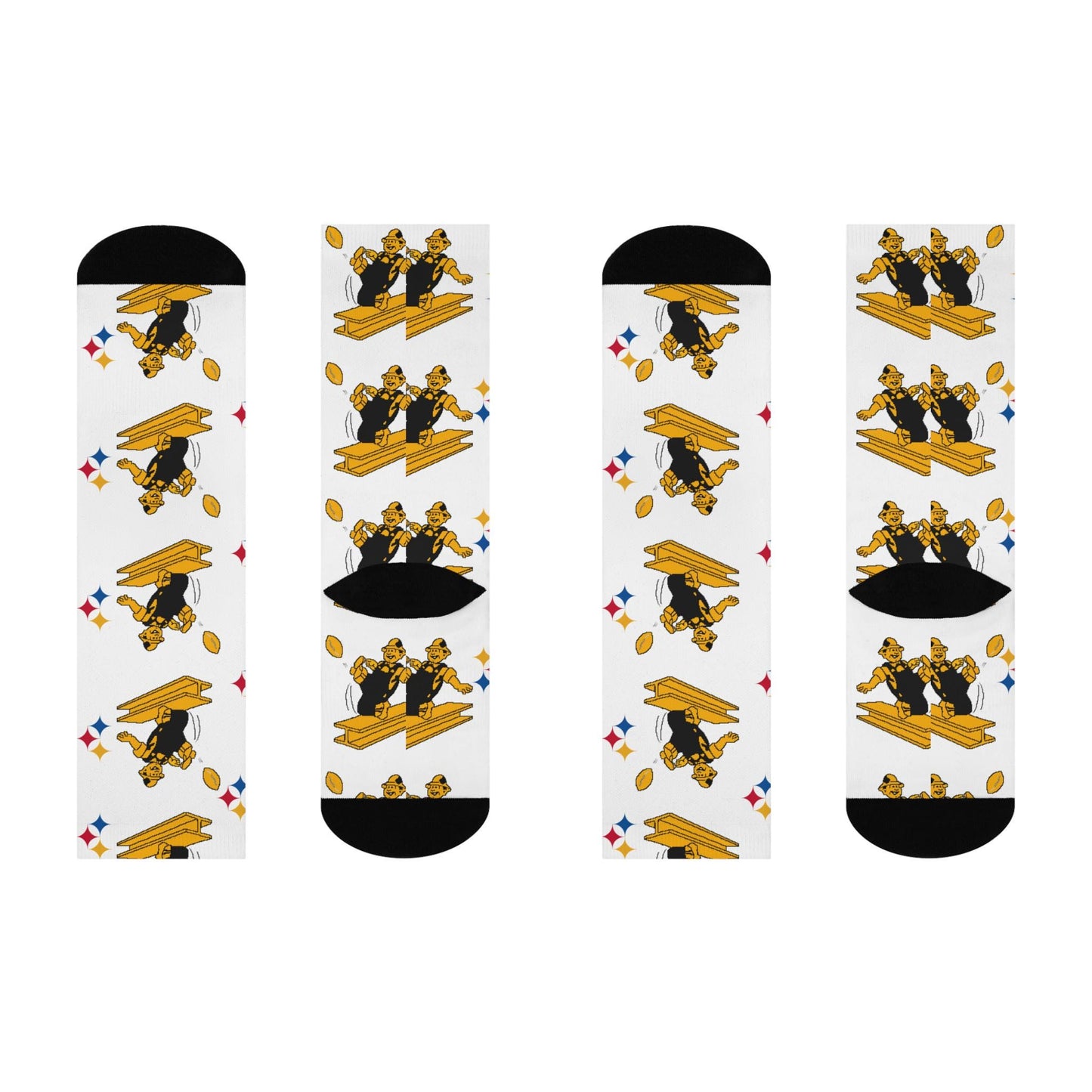 White Retro Steelers Logo Socks - Hand-Drawn Vintage Football Design Cushioned Crew Socks