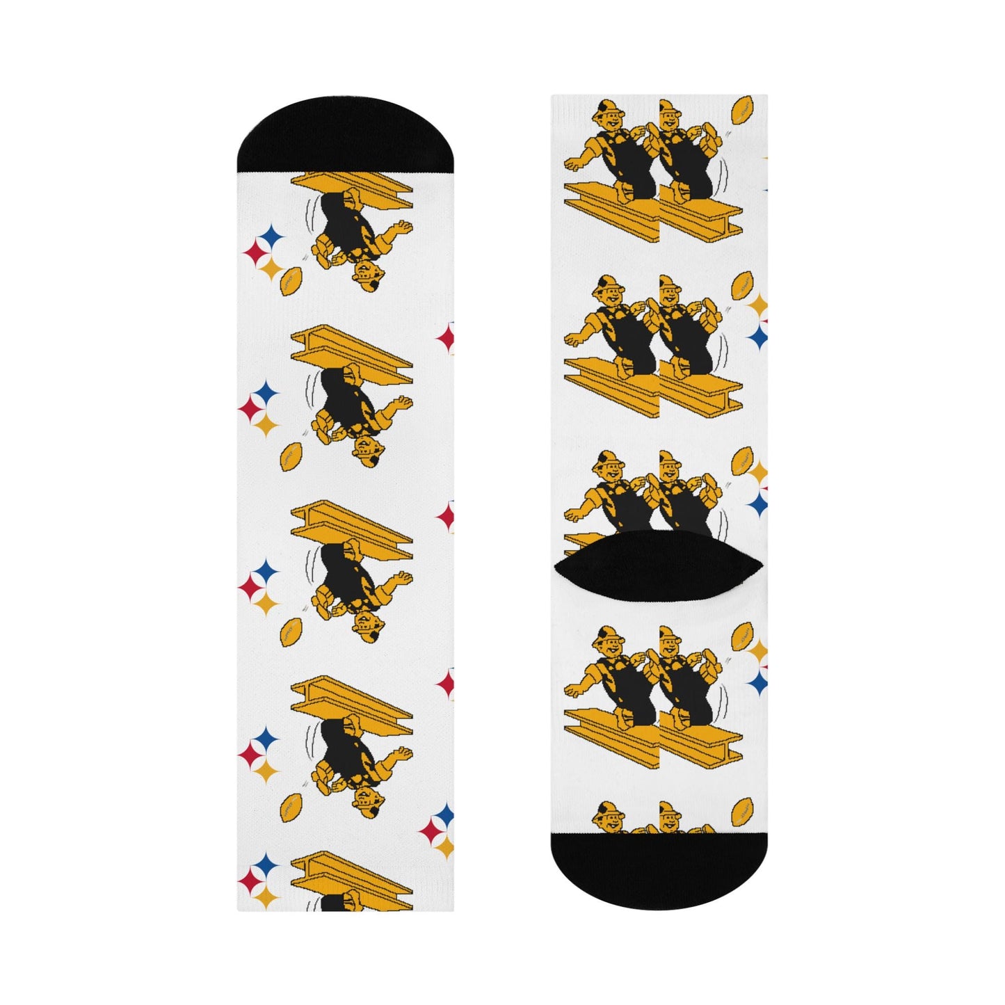 White Retro Steelers Logo Socks - Hand-Drawn Vintage Football Design Cushioned Crew Socks