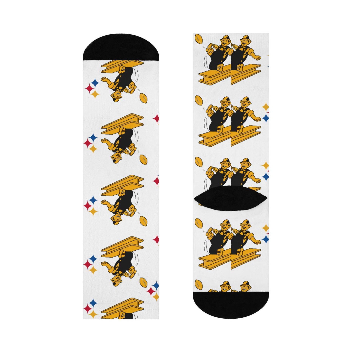 White Retro Steelers Logo Socks - Hand-Drawn Vintage Football Design Cushioned Crew Socks