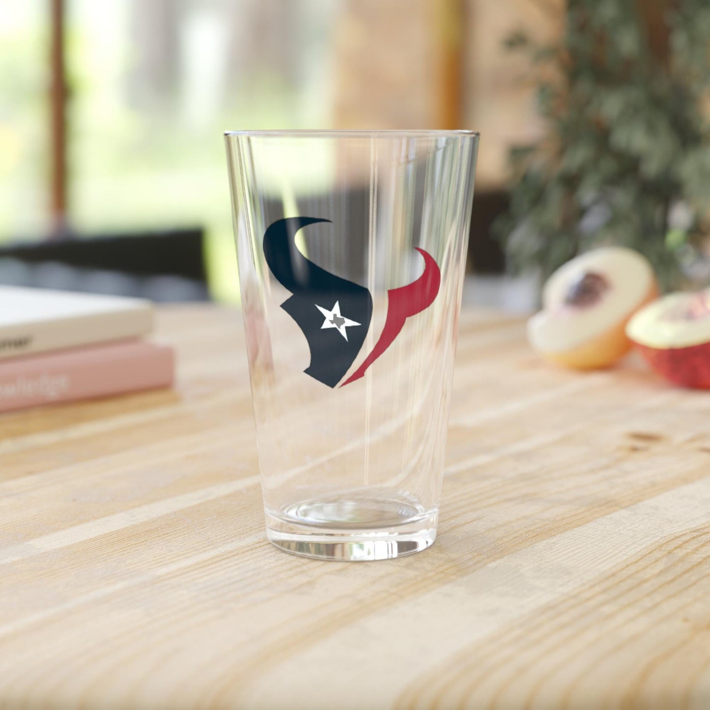 Hand-Drawn Houston Texans Pint Glass - White Star with Gray Texas Design Pint Glass, 16oz