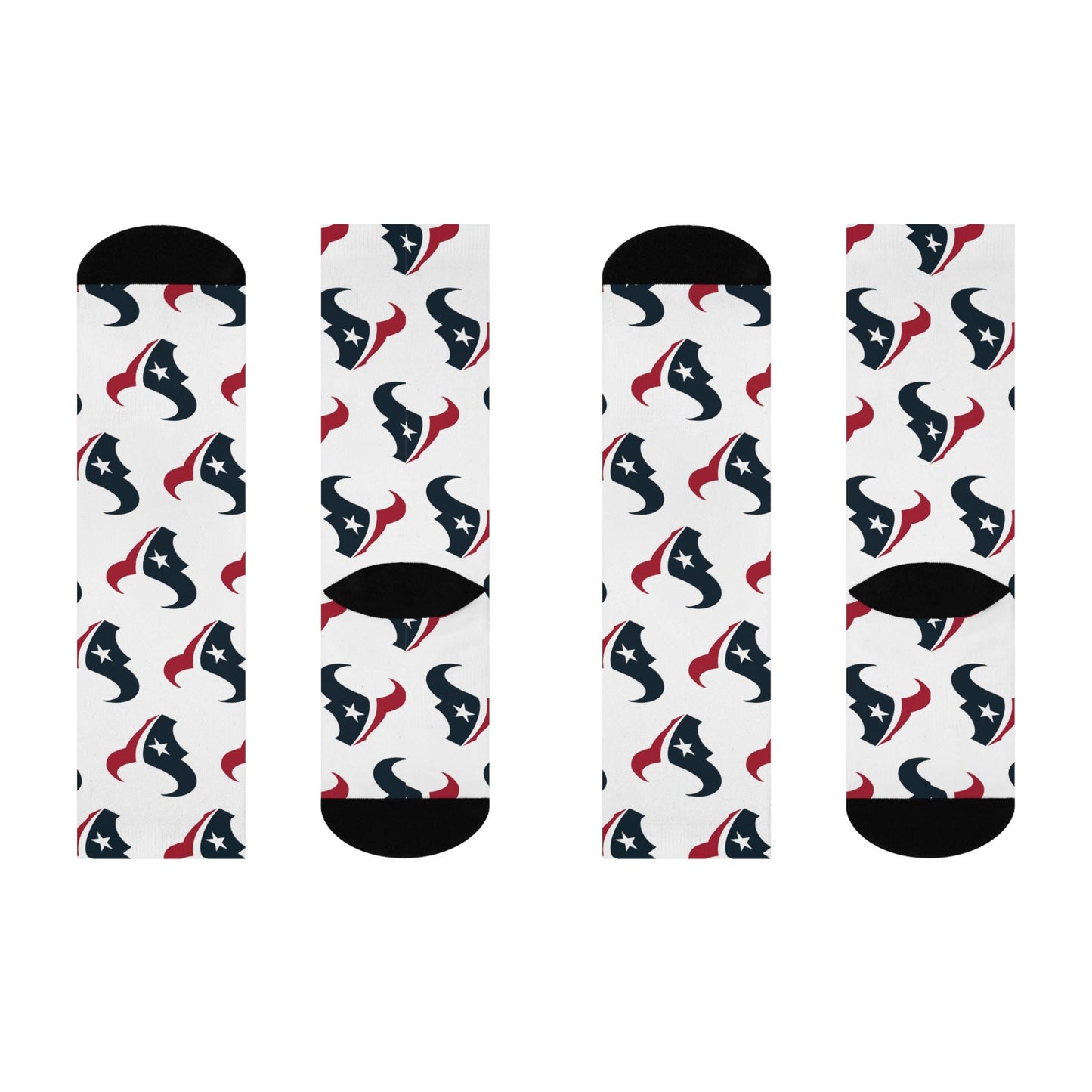 Hand-Drawn Houston Texans Logo Socks - White Star with Gray Texas Design Cushioned Crew Socks