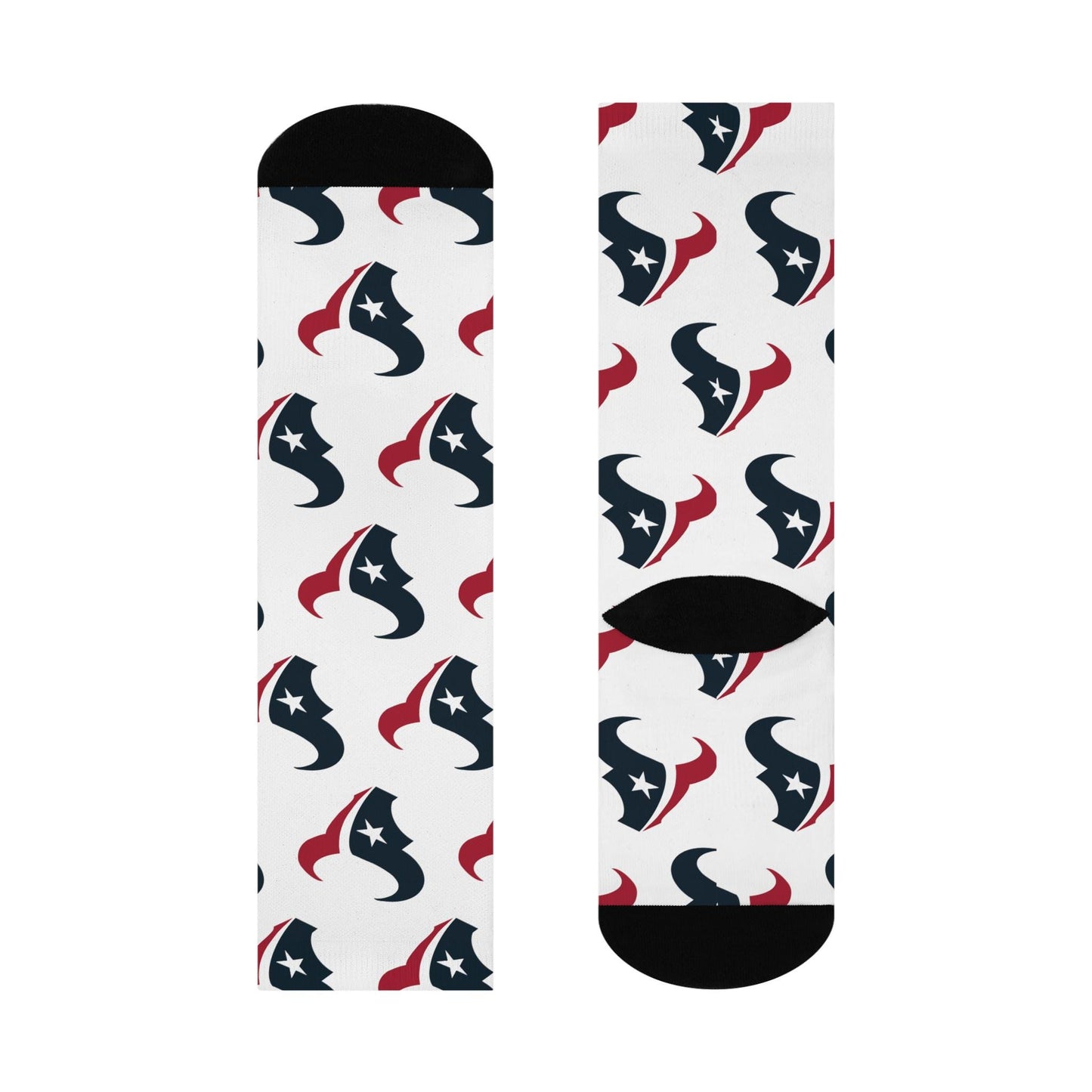 Hand-Drawn Houston Texans Logo Socks - White Star with Gray Texas Design Cushioned Crew Socks