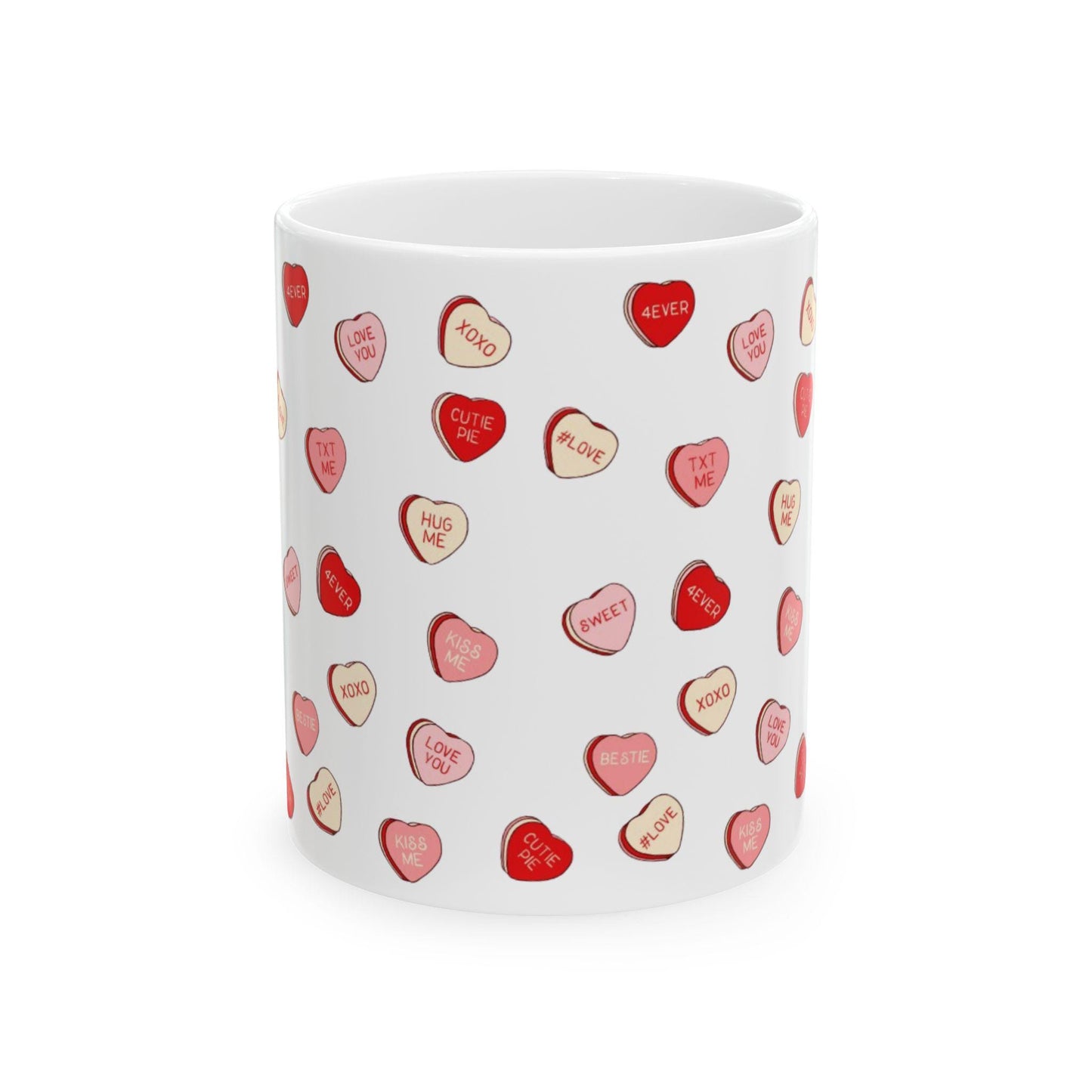 Hand-Drawn Conversation Hearts Coffee Mug - Valentines Day Gift in 11oz or 15oz Ceramic Mug