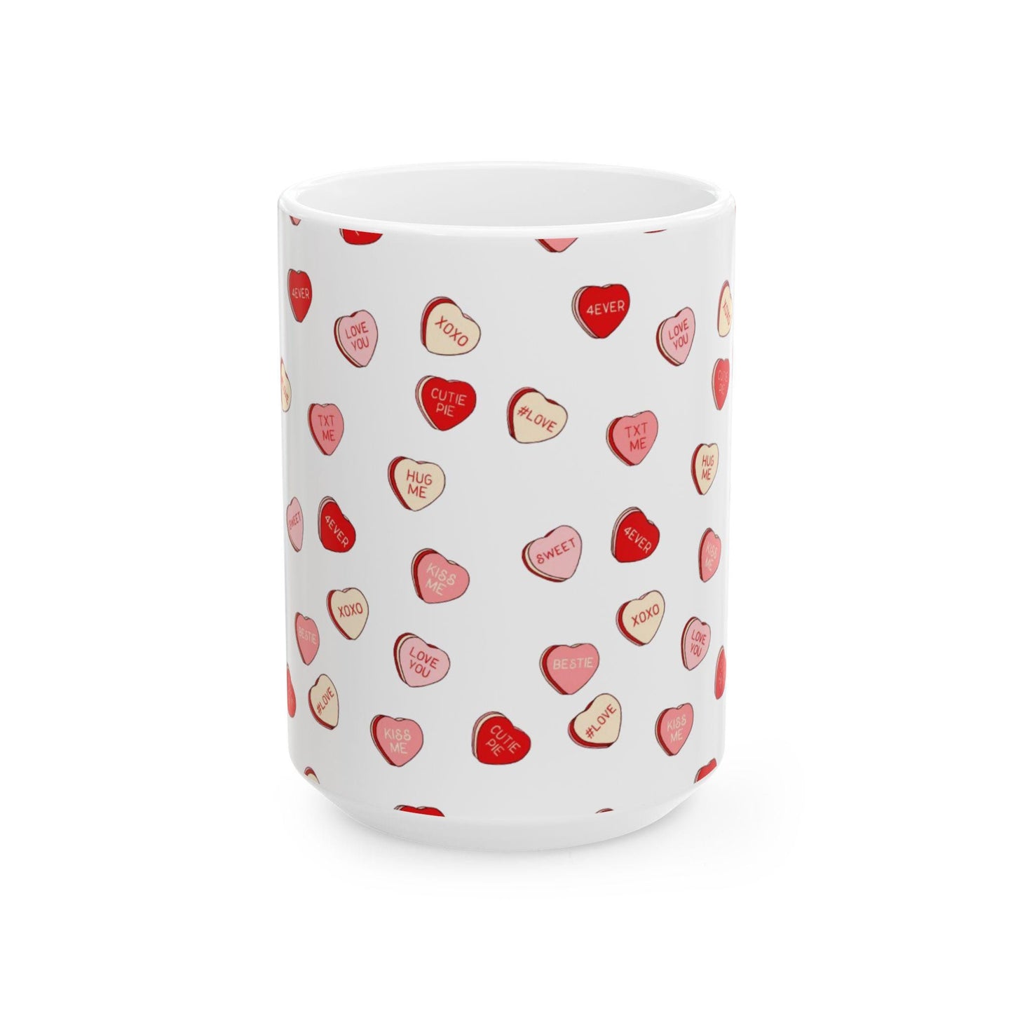 Hand-Drawn Conversation Hearts Coffee Mug - Valentines Day Gift in 11oz or 15oz Ceramic Mug